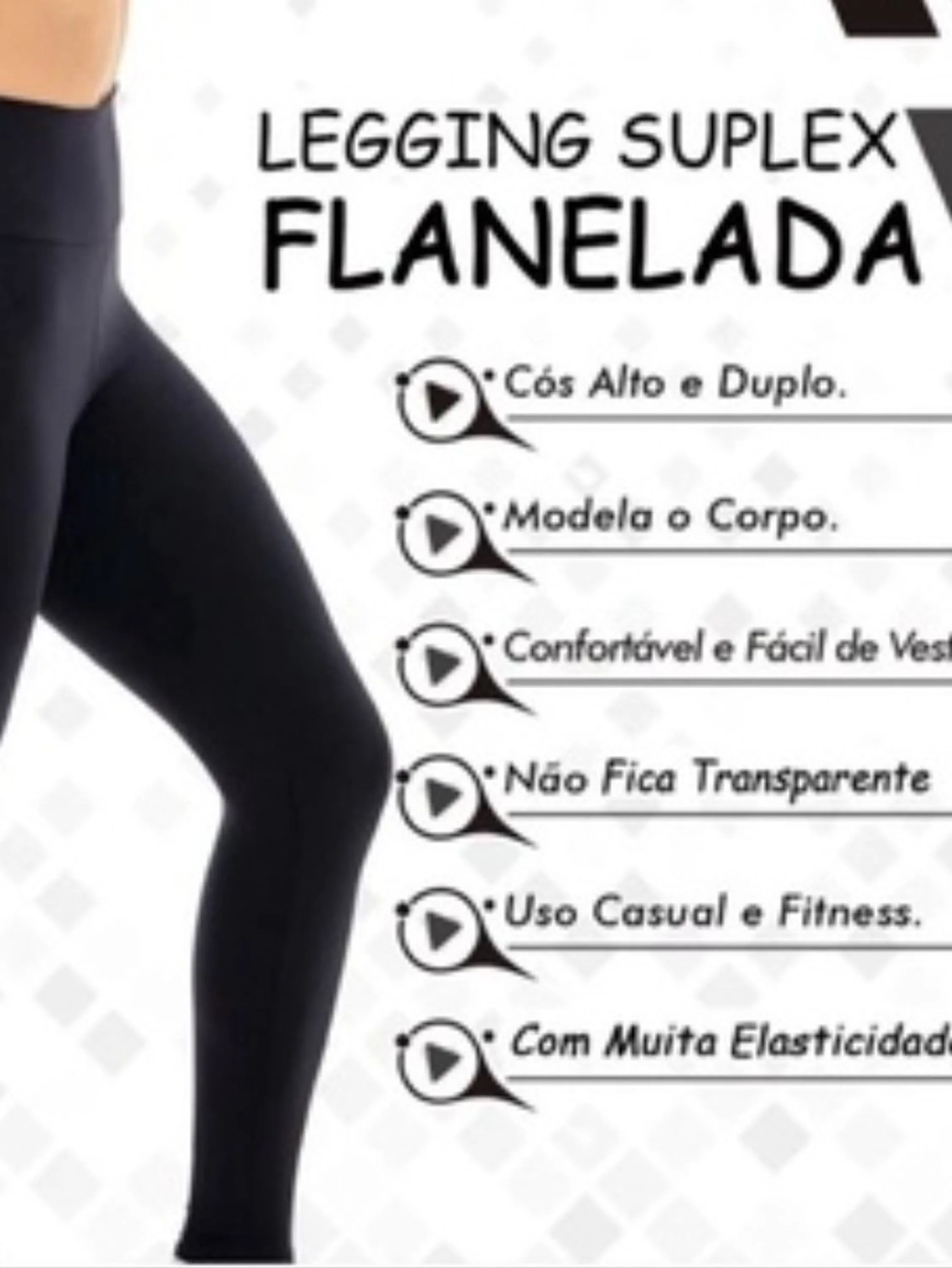 Calça legging flanelada confortável cós alto quentinha