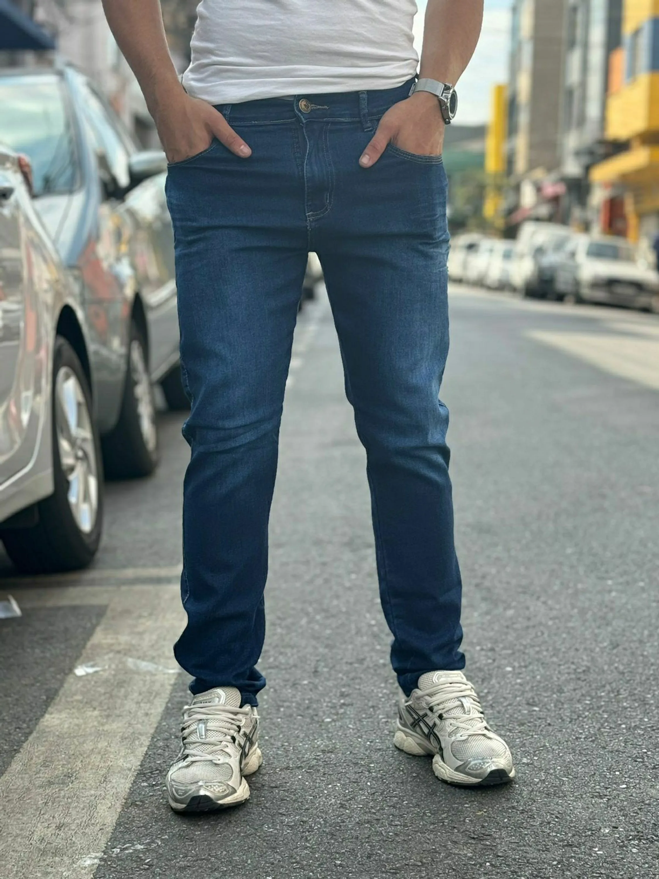 Calça jeans masculino slim escura 3212