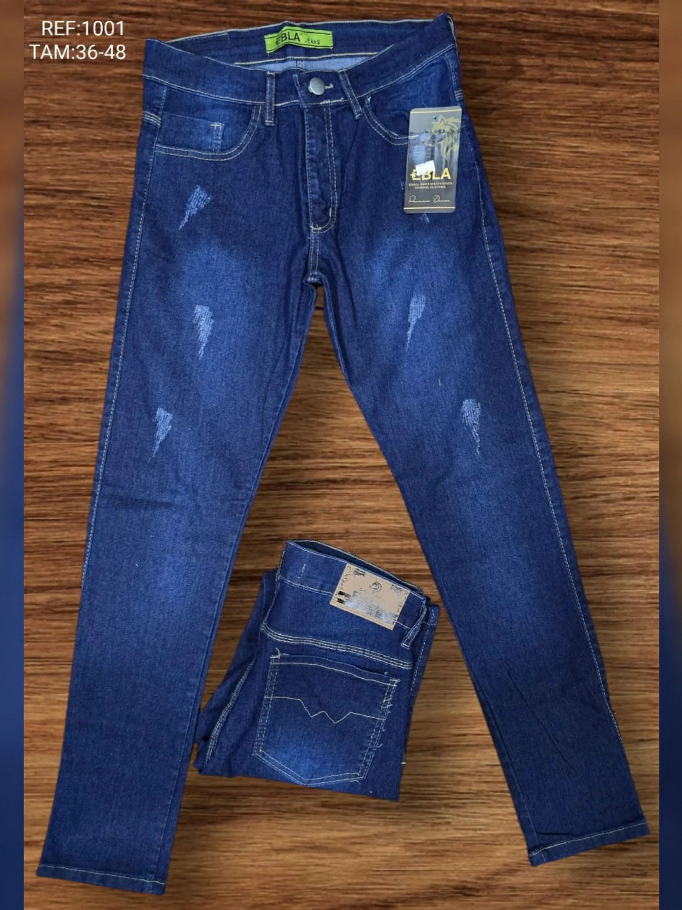 Calça jeans masculino azul escuro com detalhes 1001