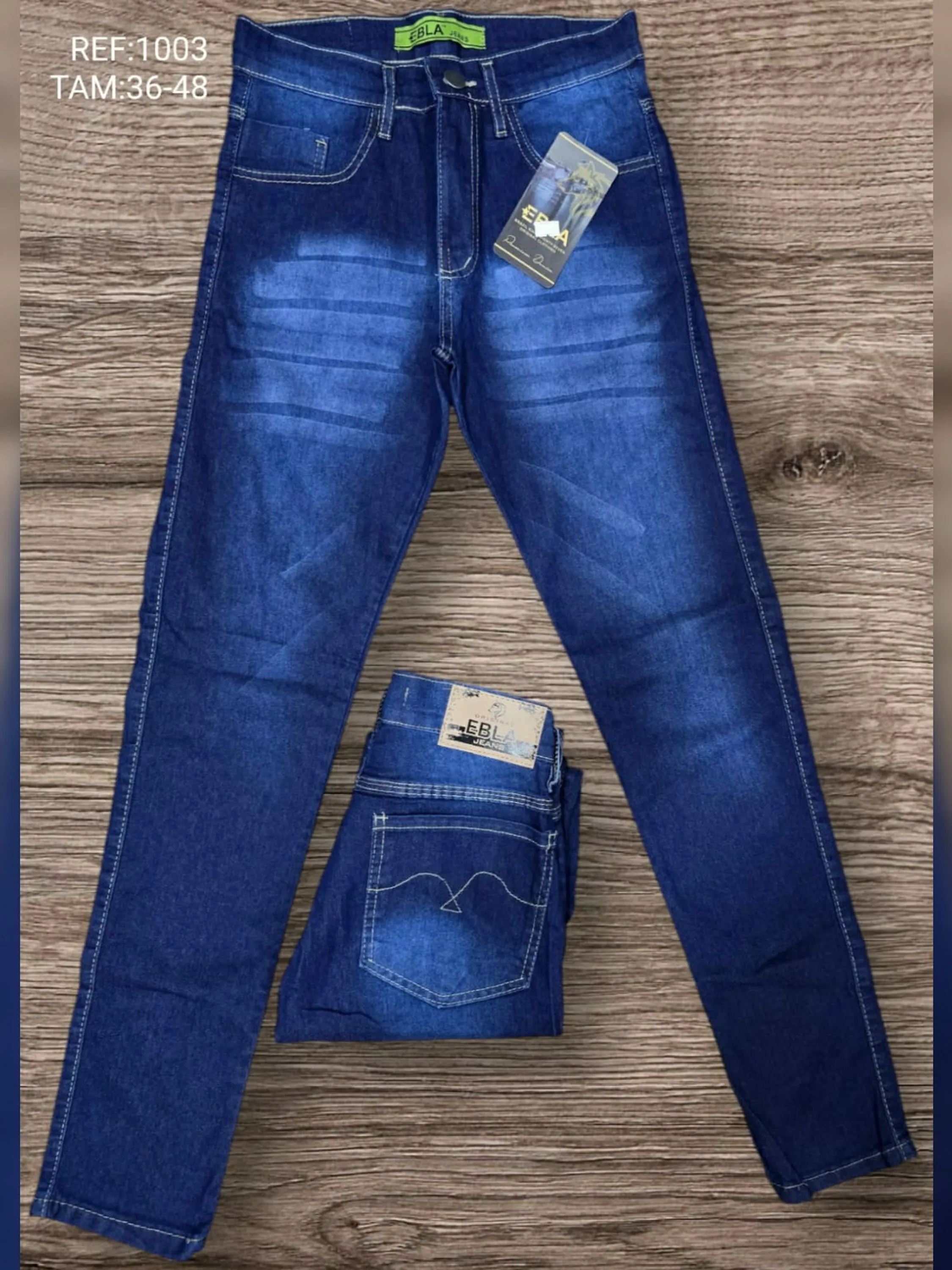 Calça jeans masculino azul médio com detalhes 1003