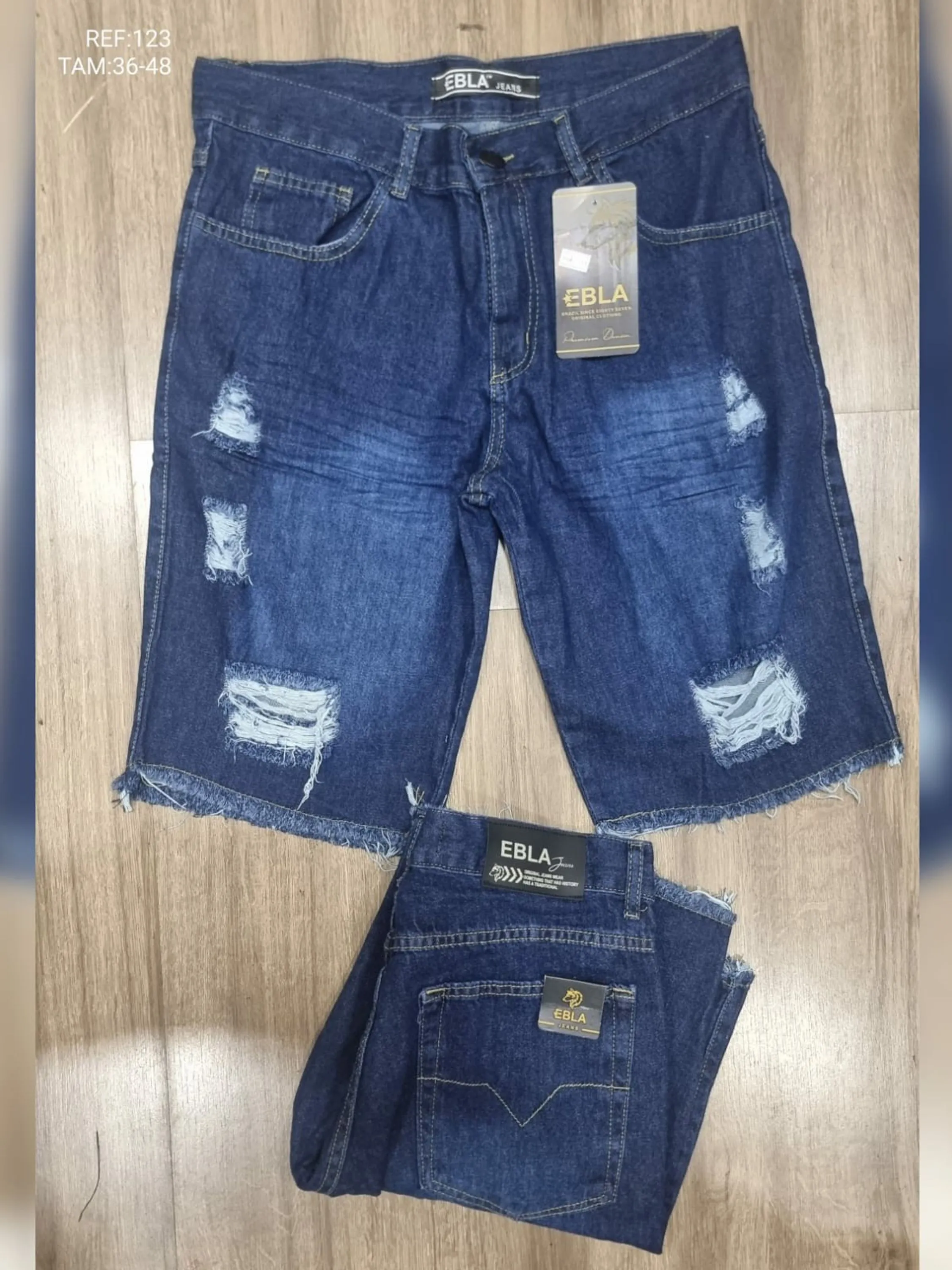 Bermuda jeans masculino destroyd desfiada 100% algodão