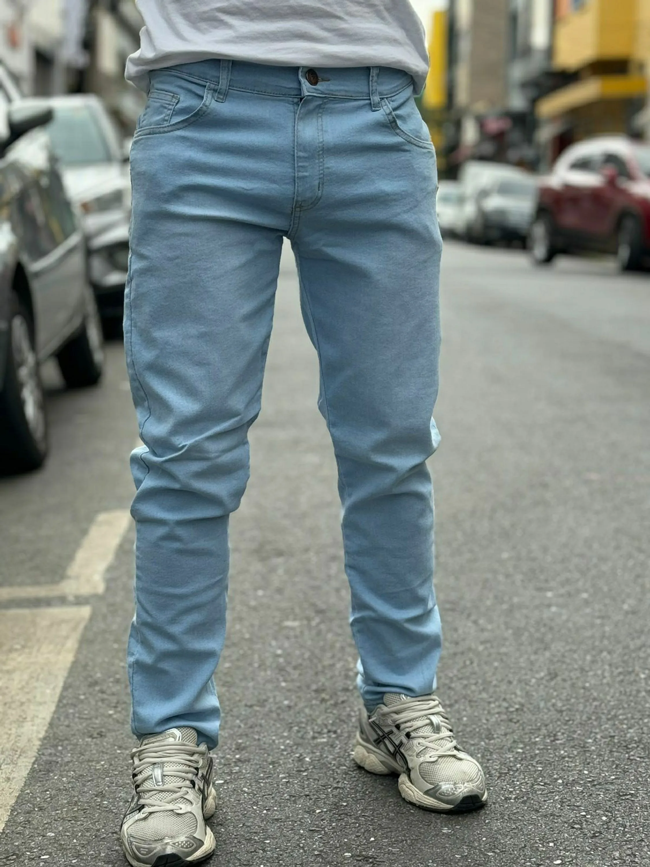 Calça jeans masculino slim delavê