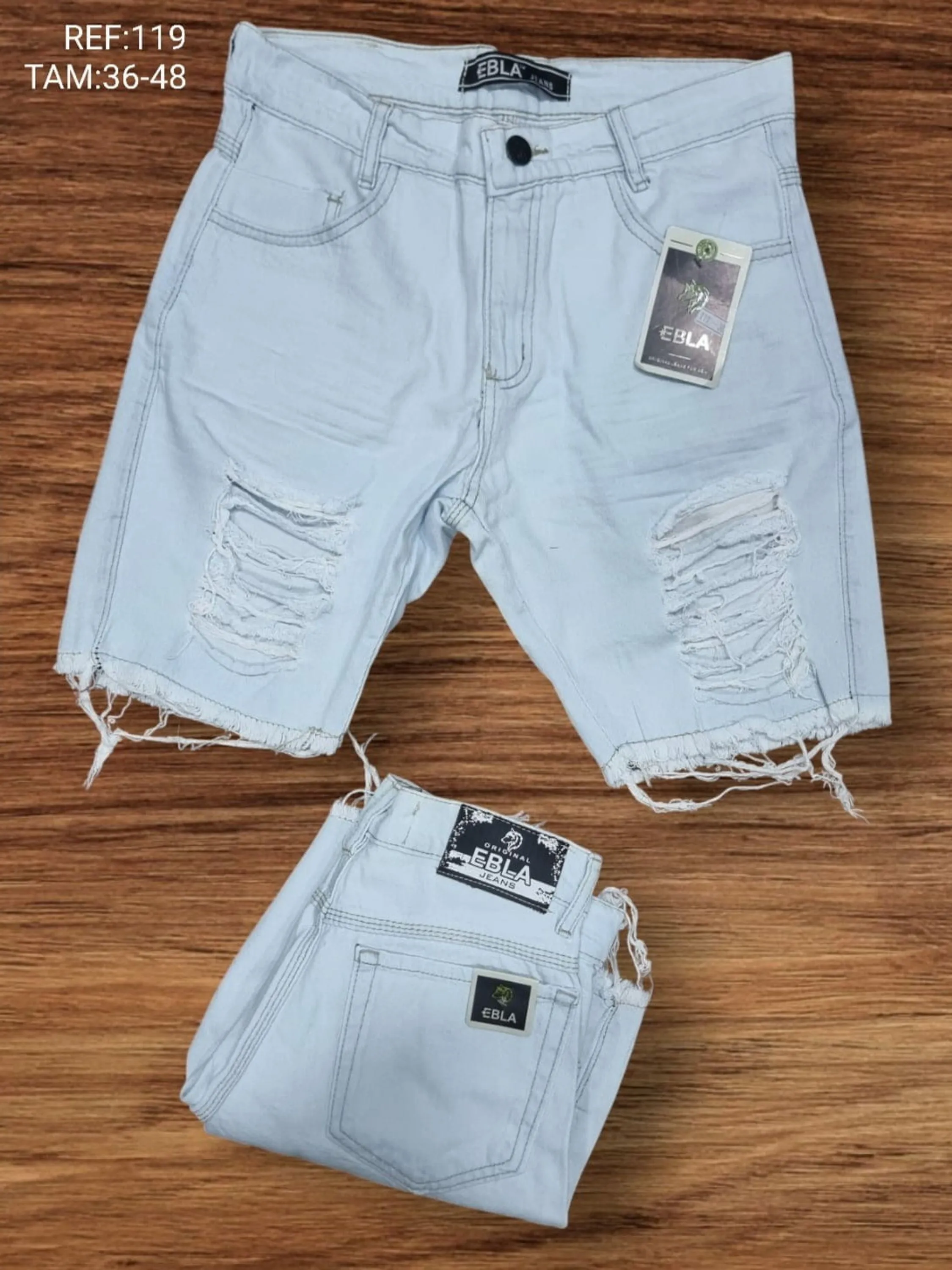 Bermuda jeans masculino destroyd delavê 119