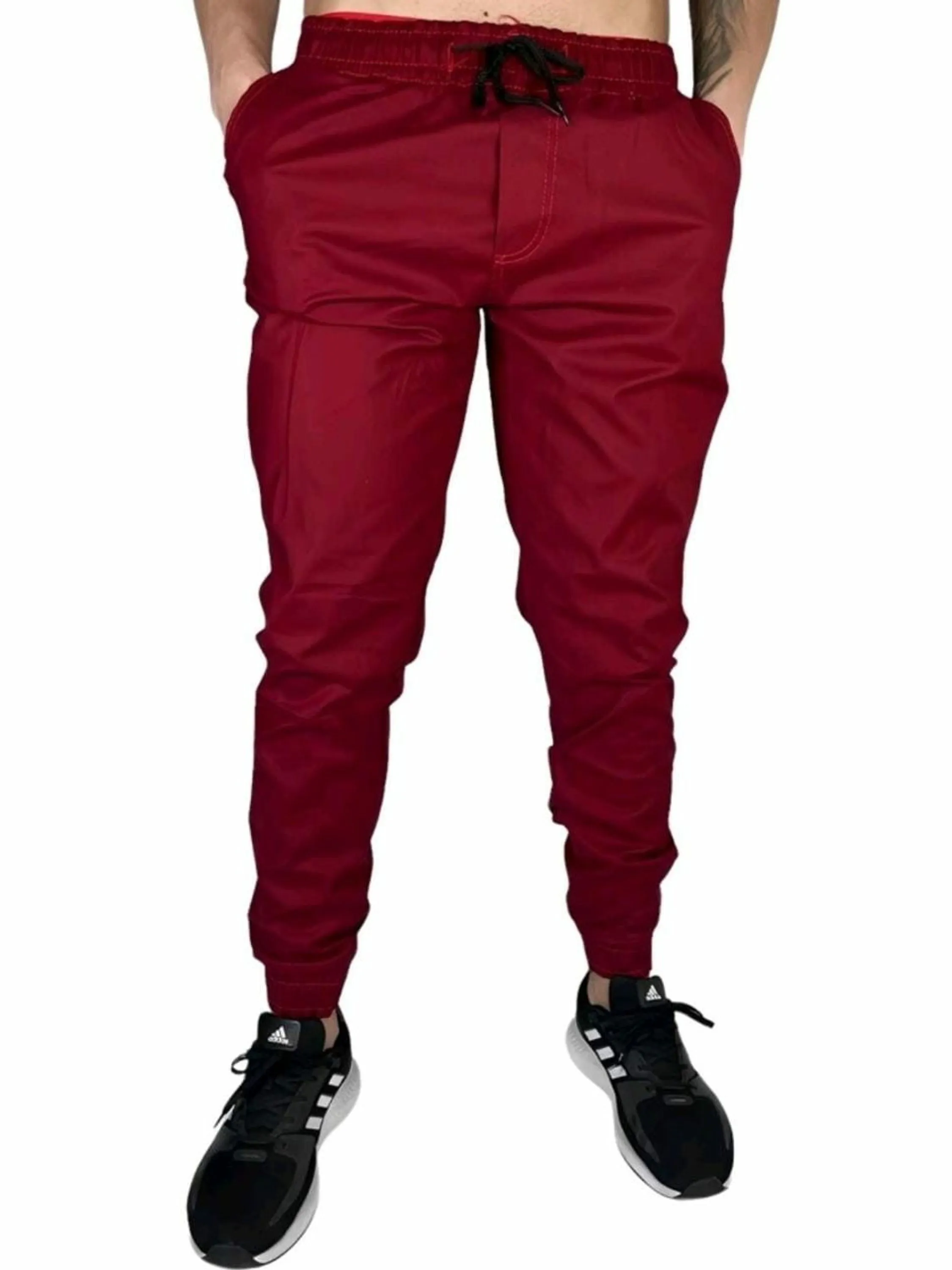 Calça masculina jogger sarja cor vinho