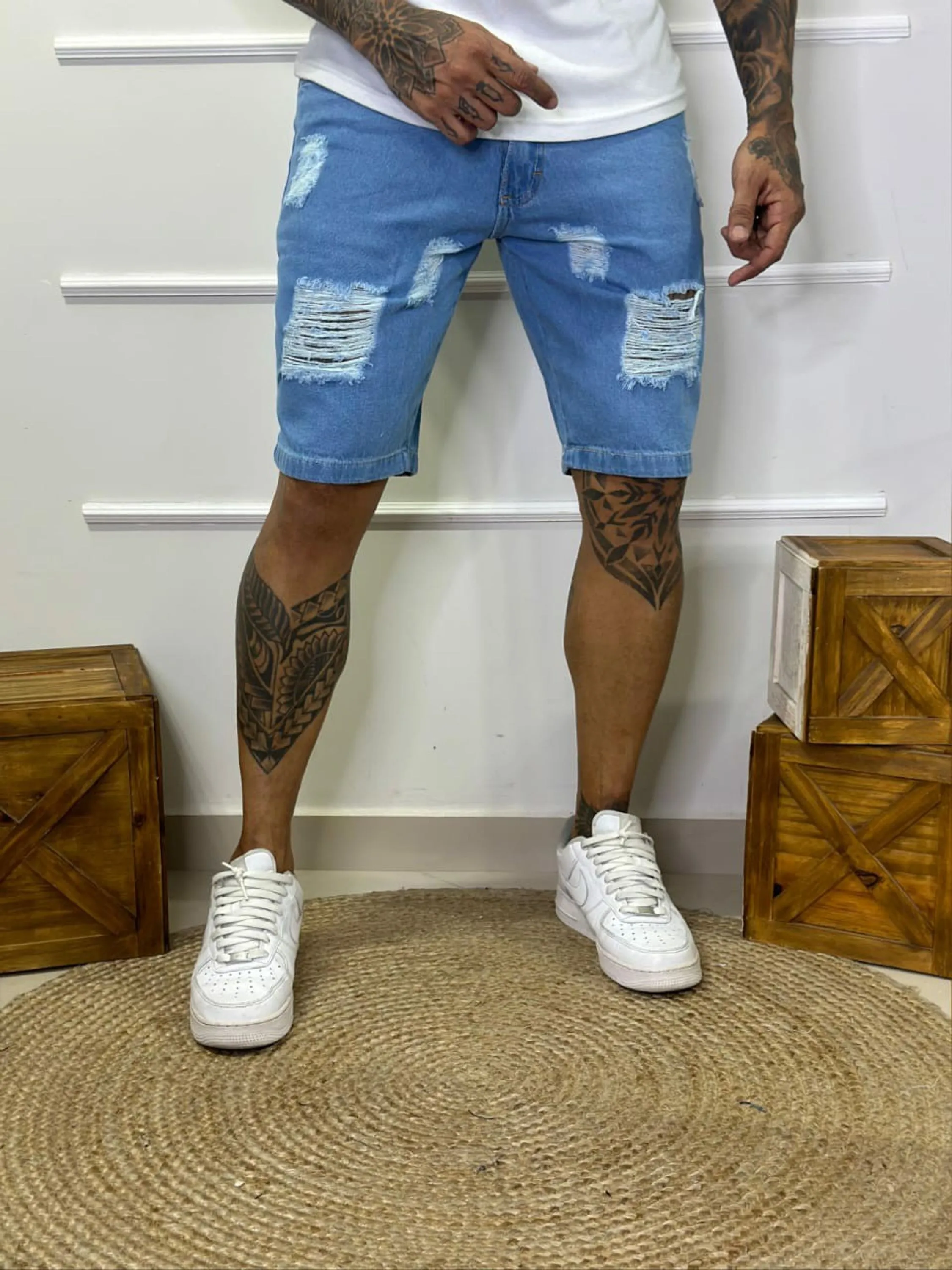 Bermuda jeans masculino destroyd clara 3237