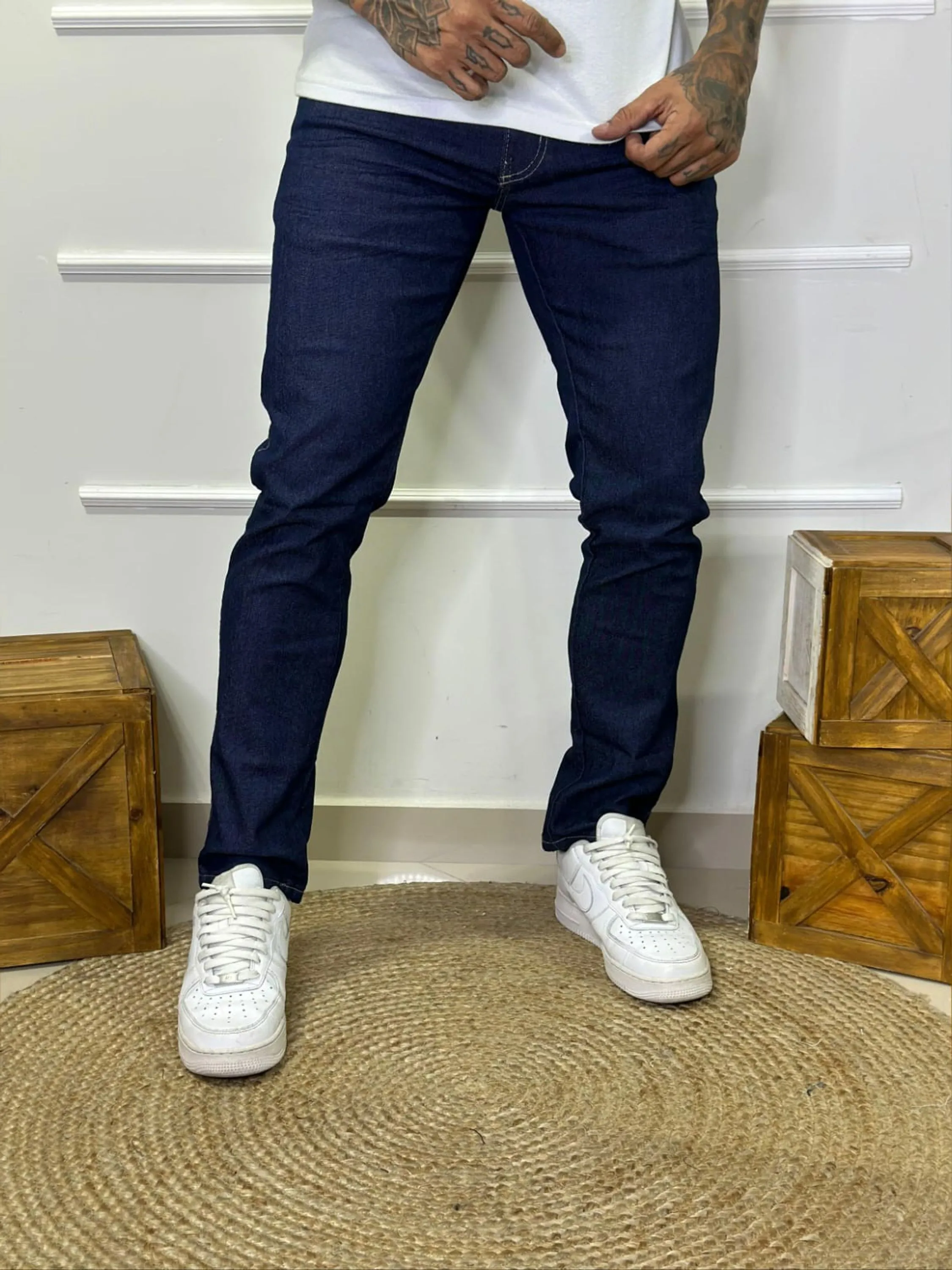 Calça jeans masculino slim fit escuro 2003