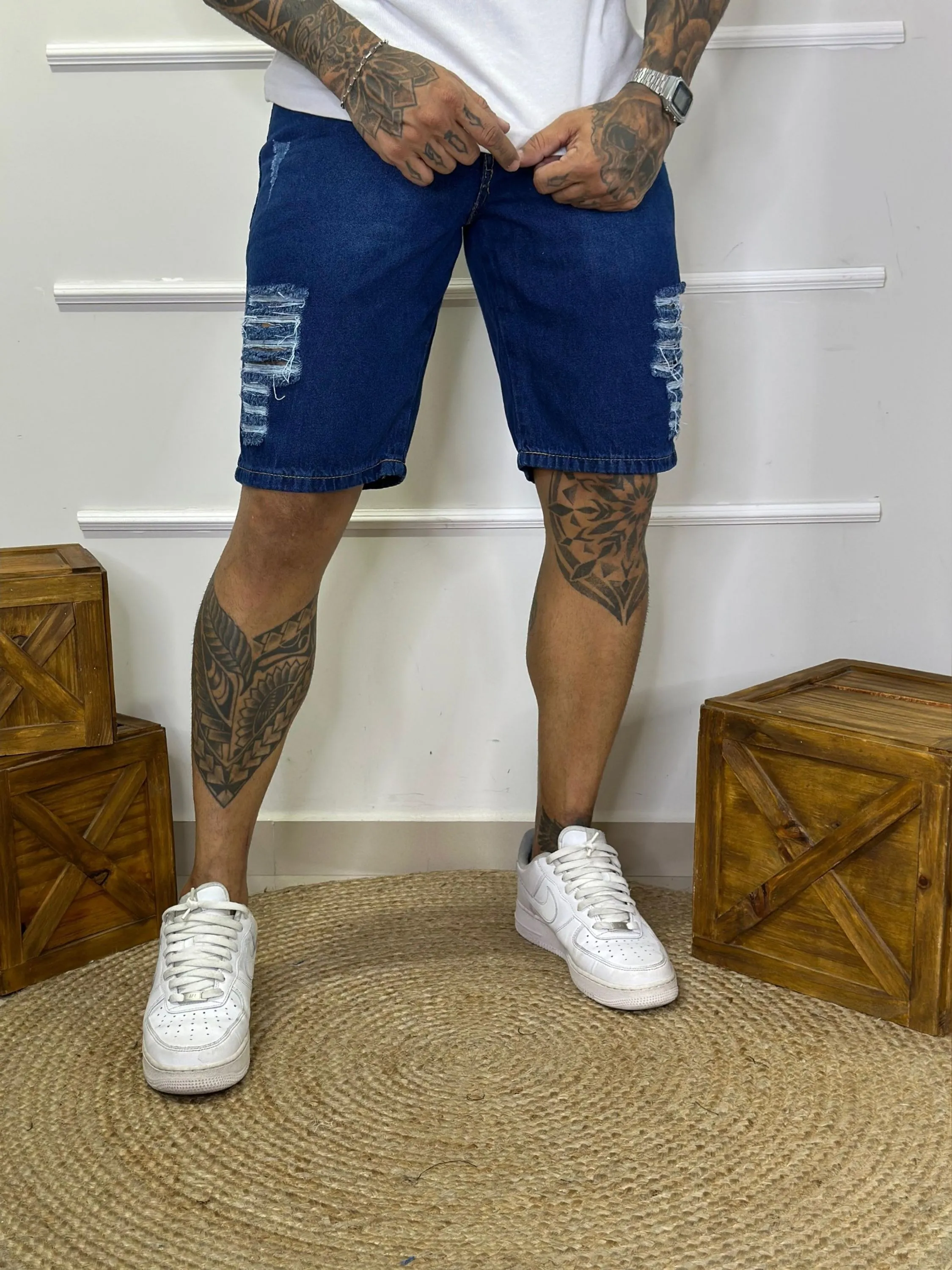 Bermuda jeans masculino destroyd estilo moderno 300