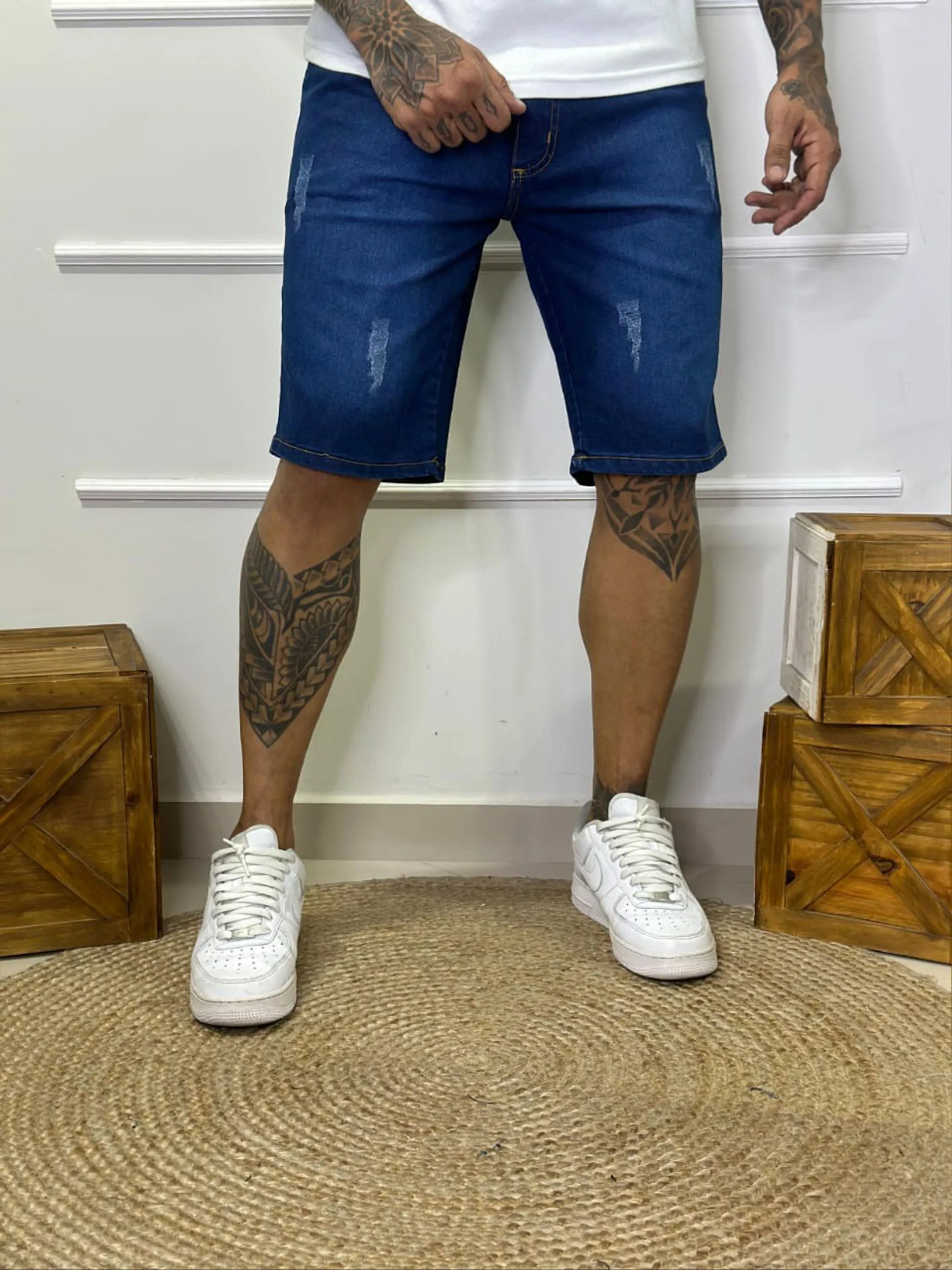 Bermuda jeans masculino lycra com detalhes 3232