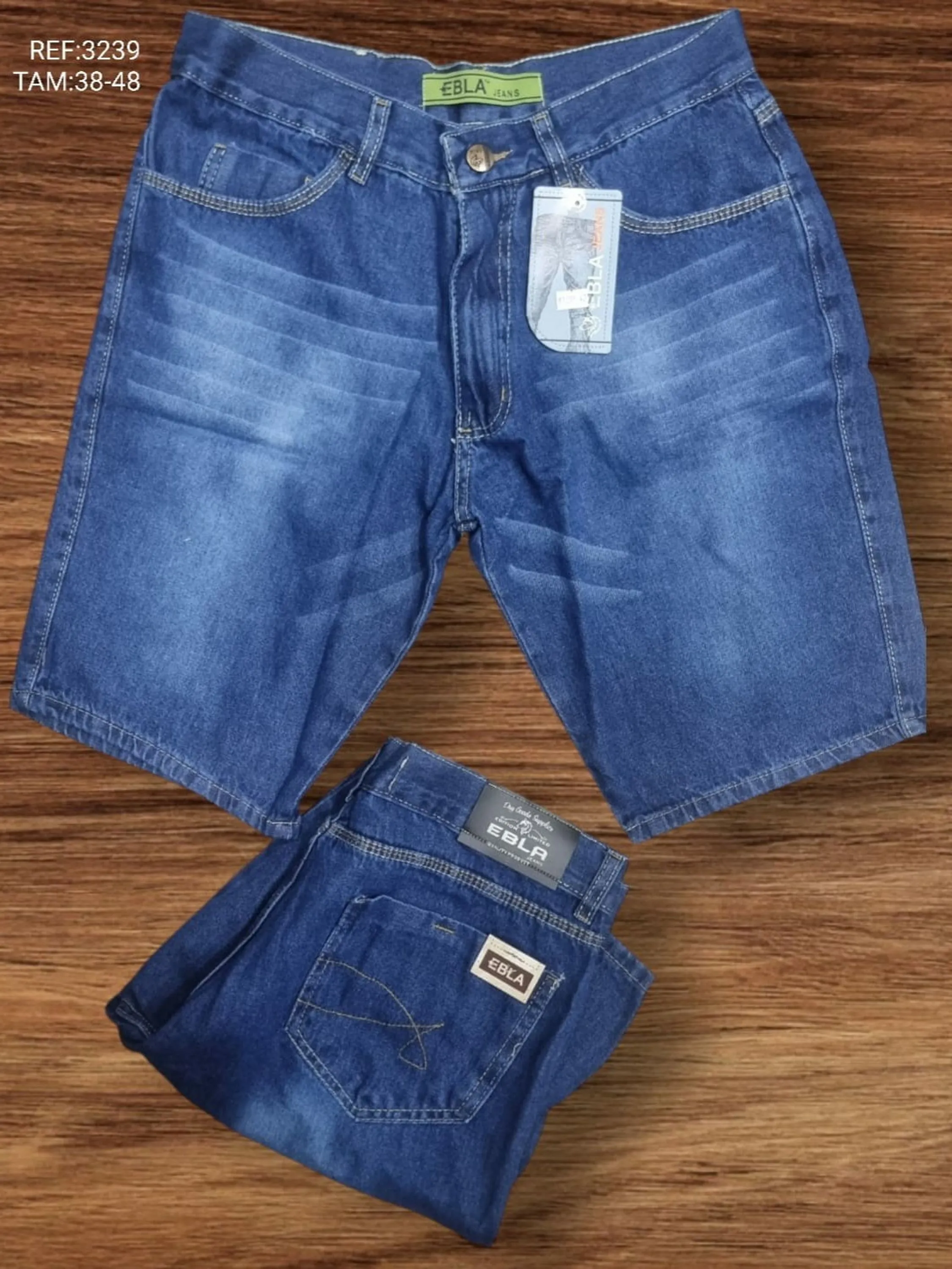 Bermuda jeans masculino 100% algodão estilo reto 3239