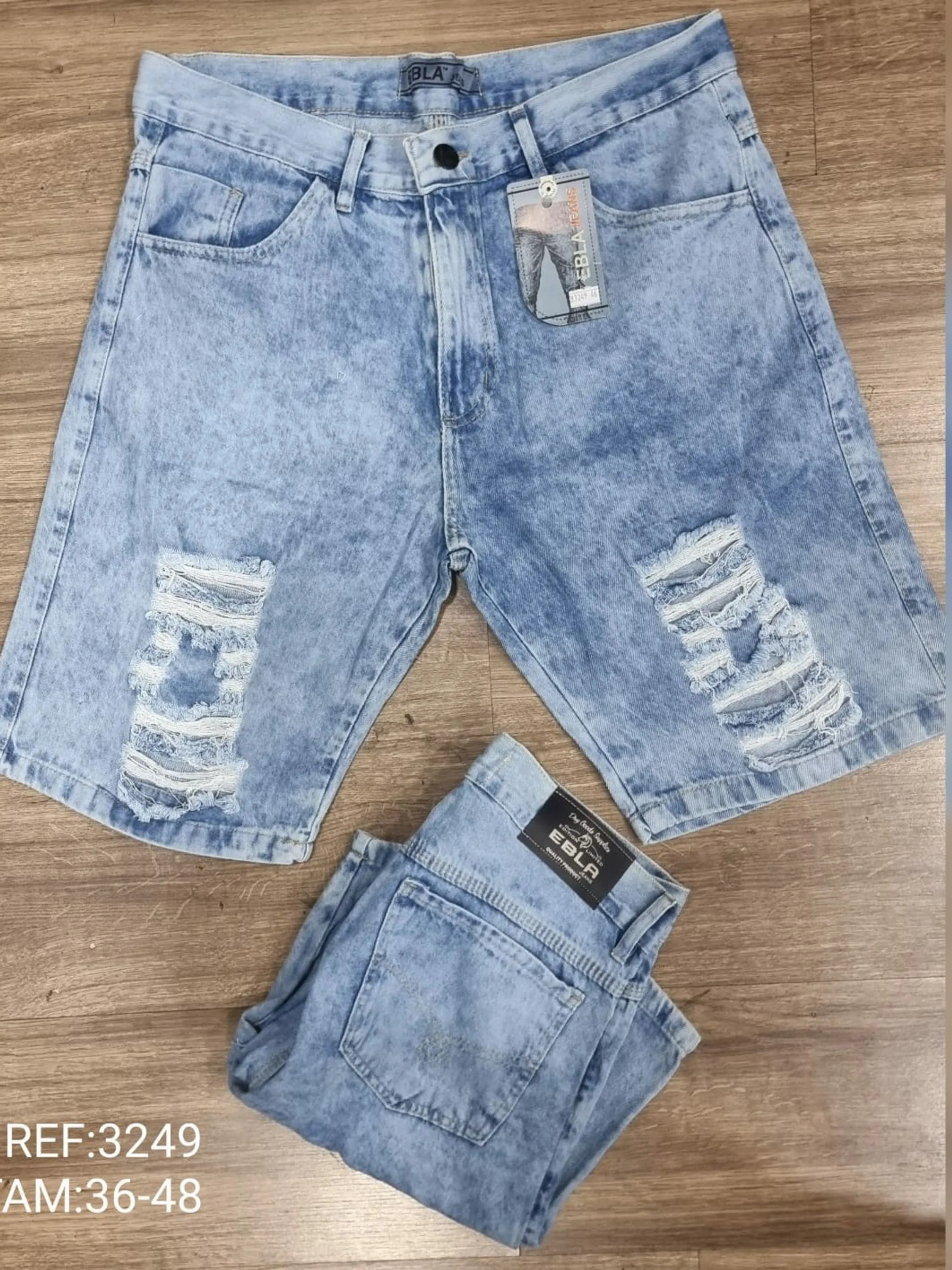 Bermuda jeans masculino rasgada clara 3249