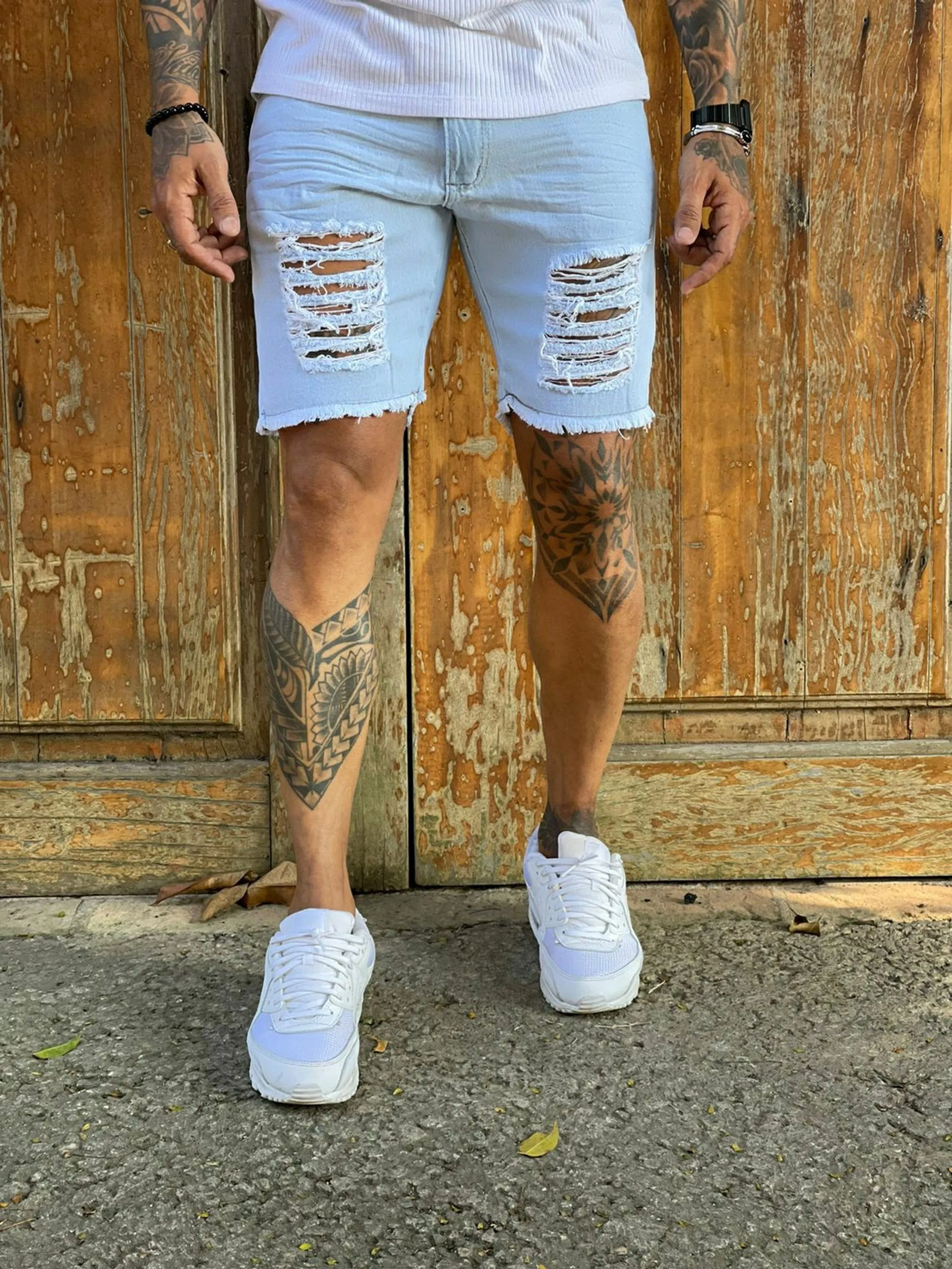 Bermuda jeans masculino destroyd clara delavê 119