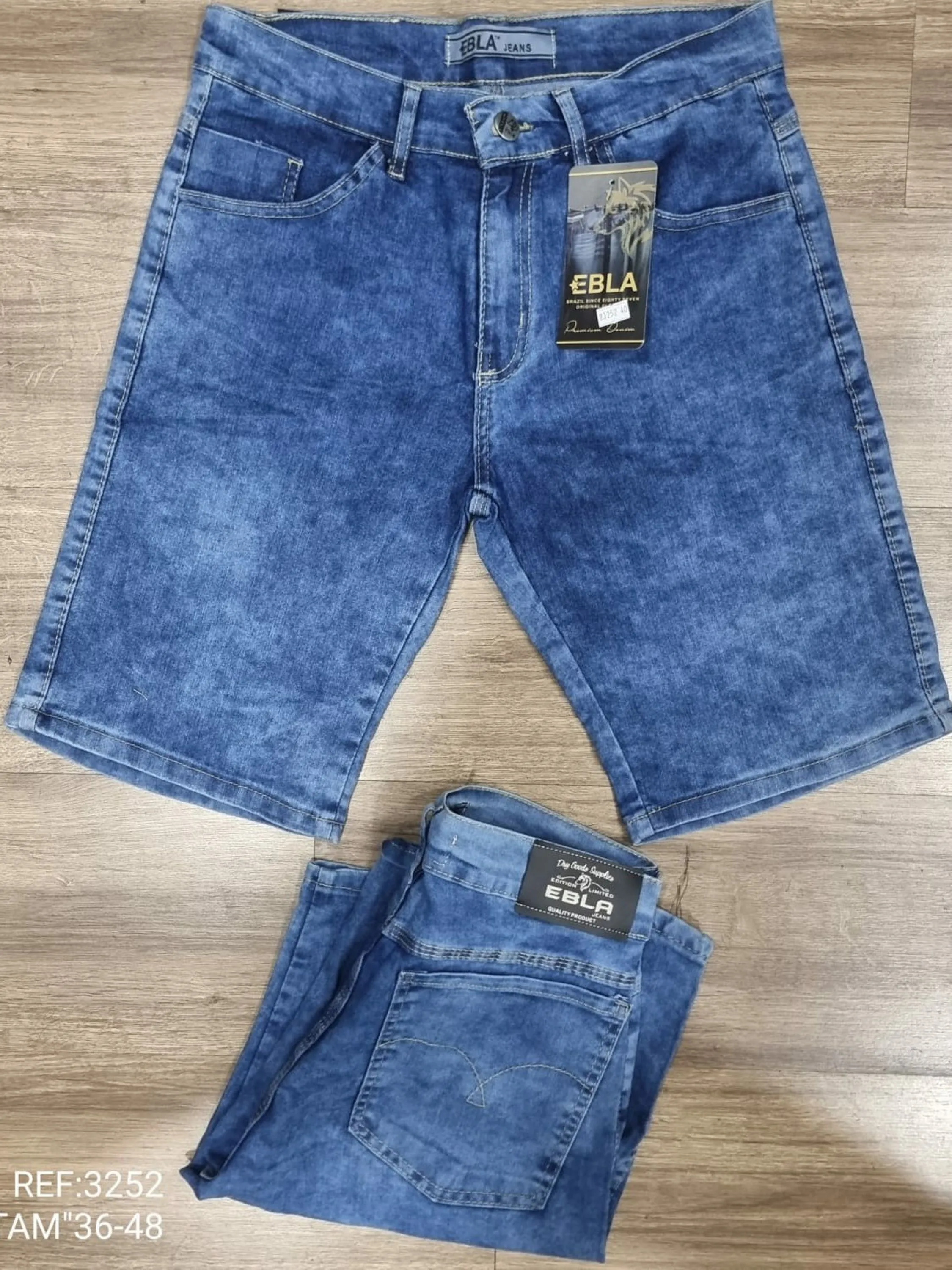 Bermuda jeans masculino azul marmorizada lycra 3252