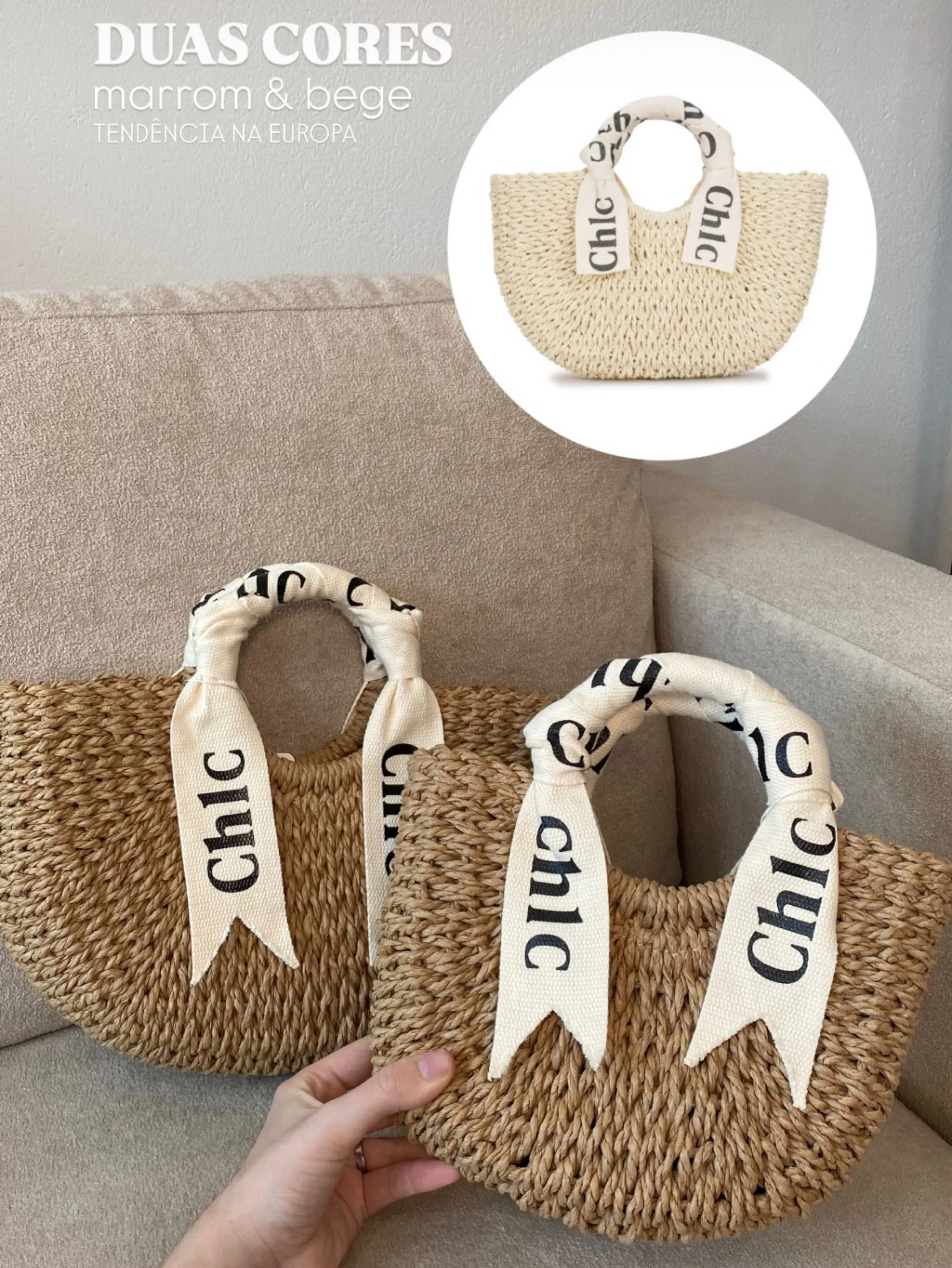 Bolsa de palha com lenço alça mão dupla e transversal