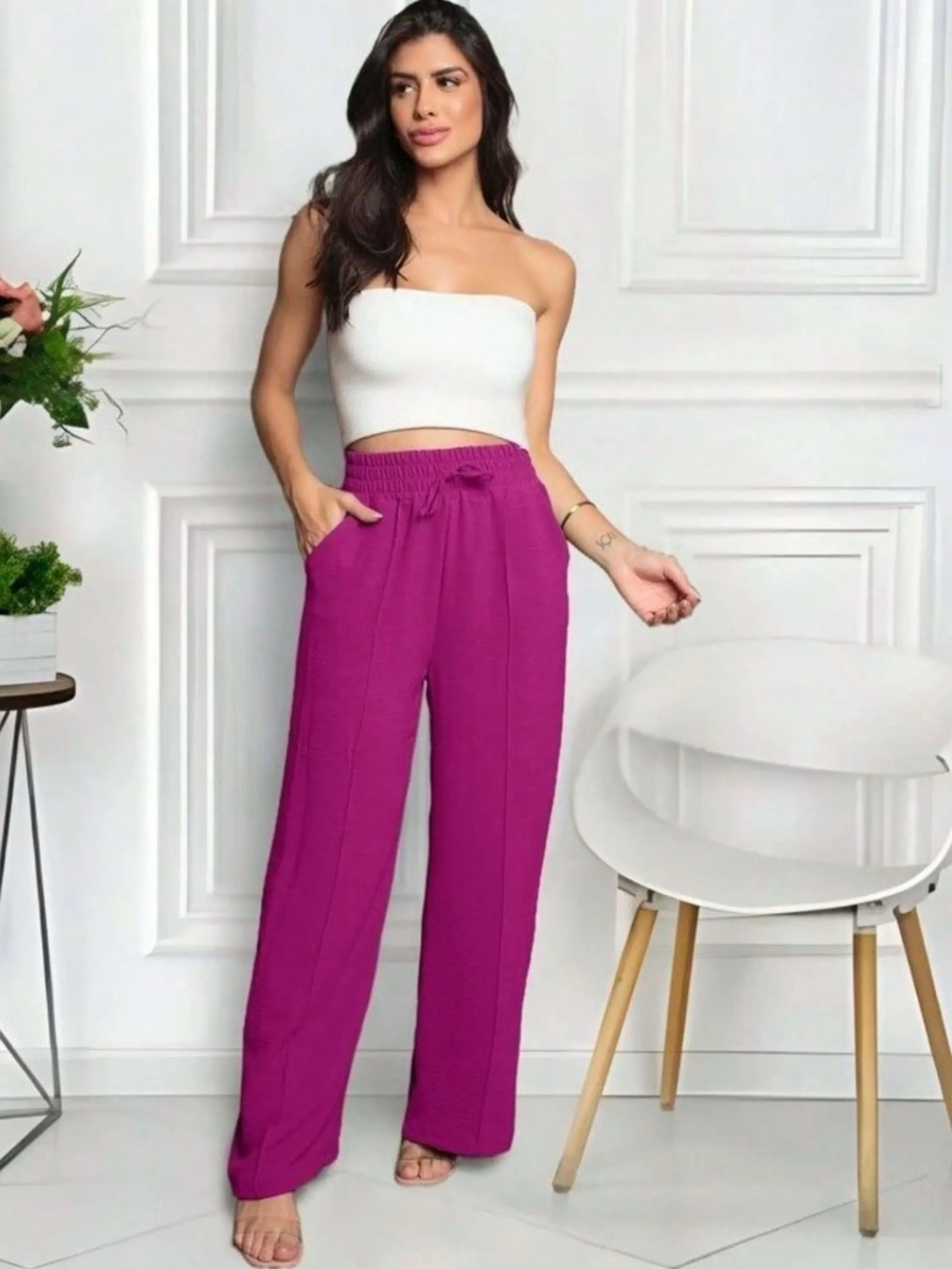 Calça pantalona duna com elástico C3336