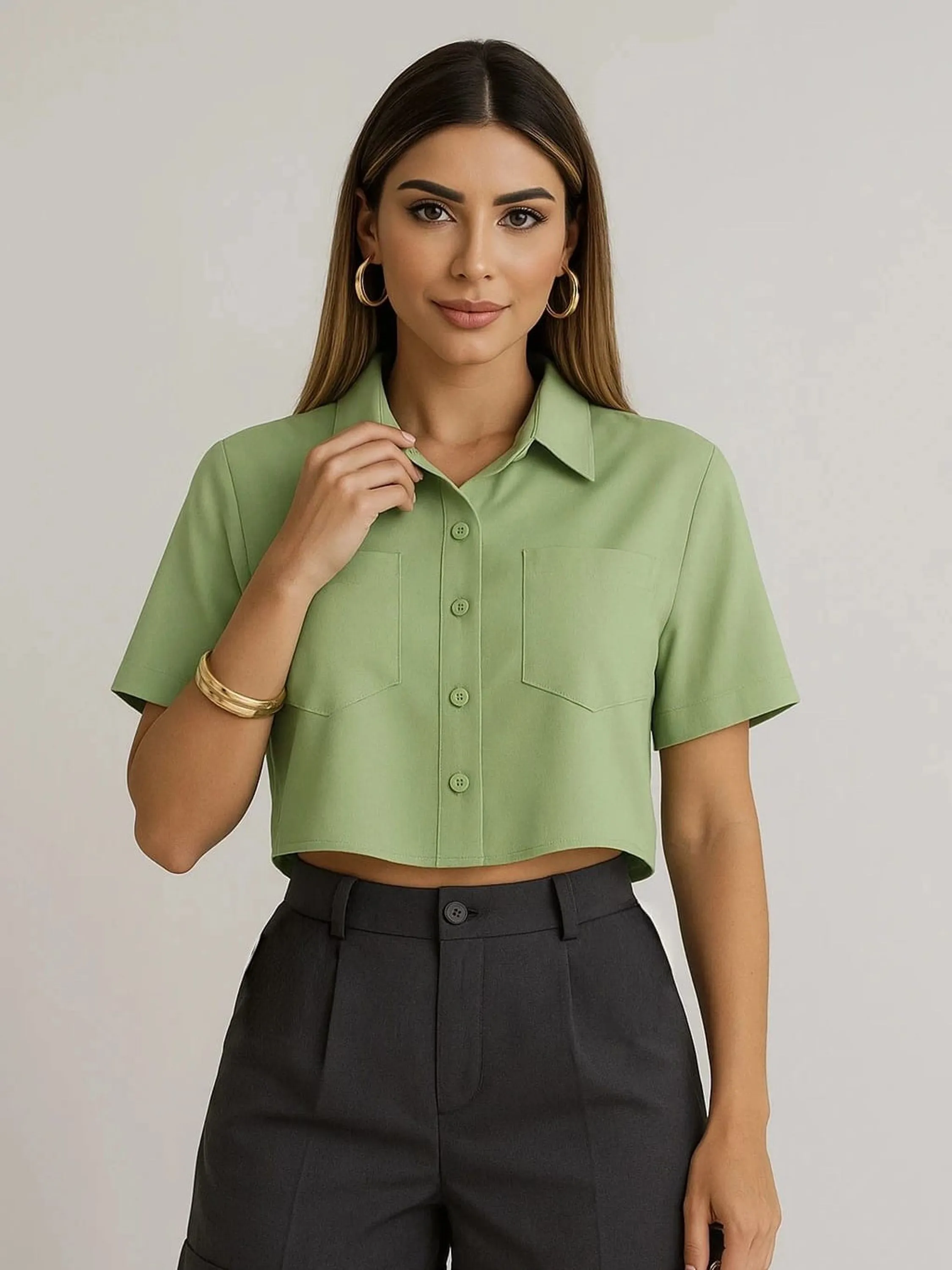 Cropped camisa feminina seda versão