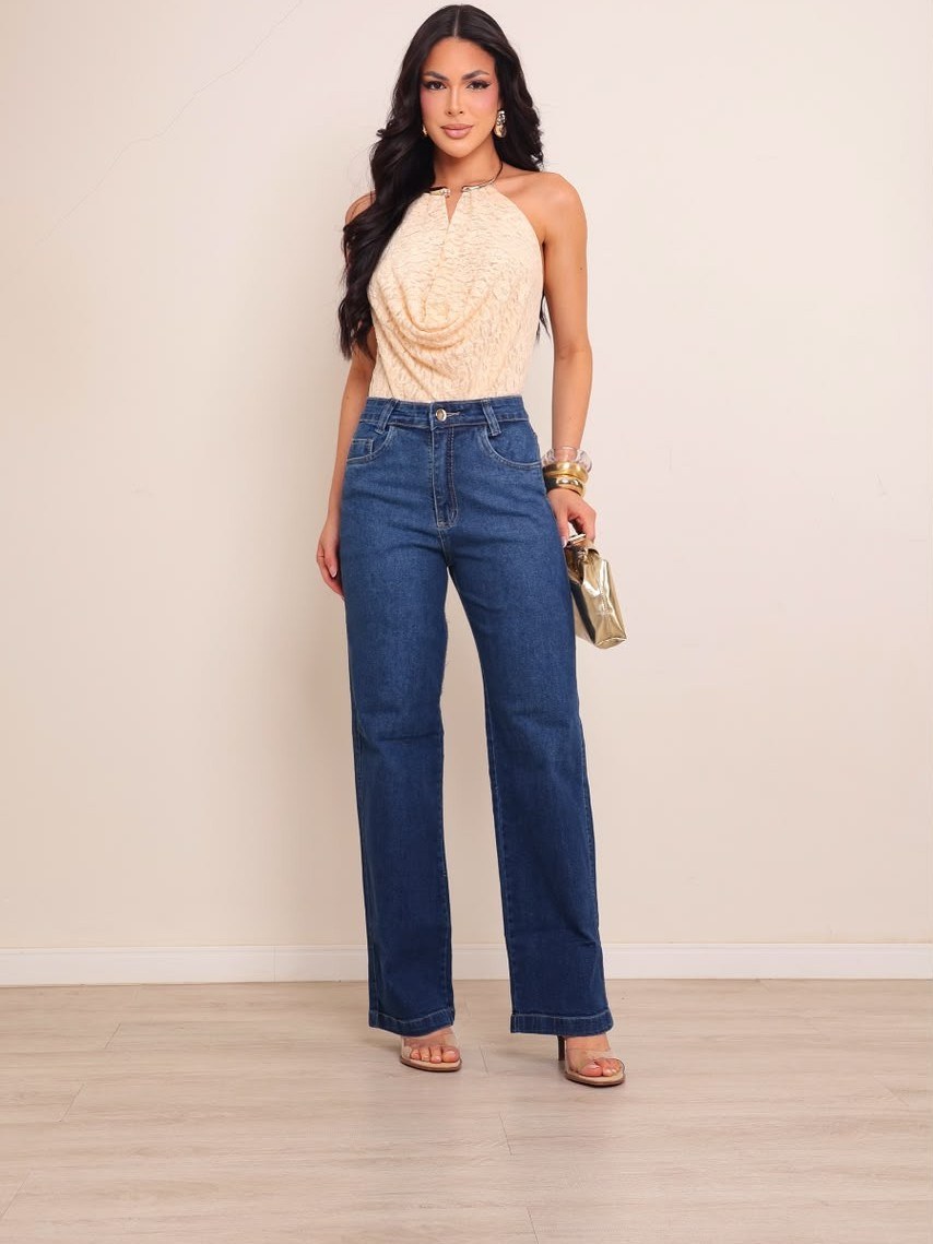 calça wide leg jeans feminina com lycra