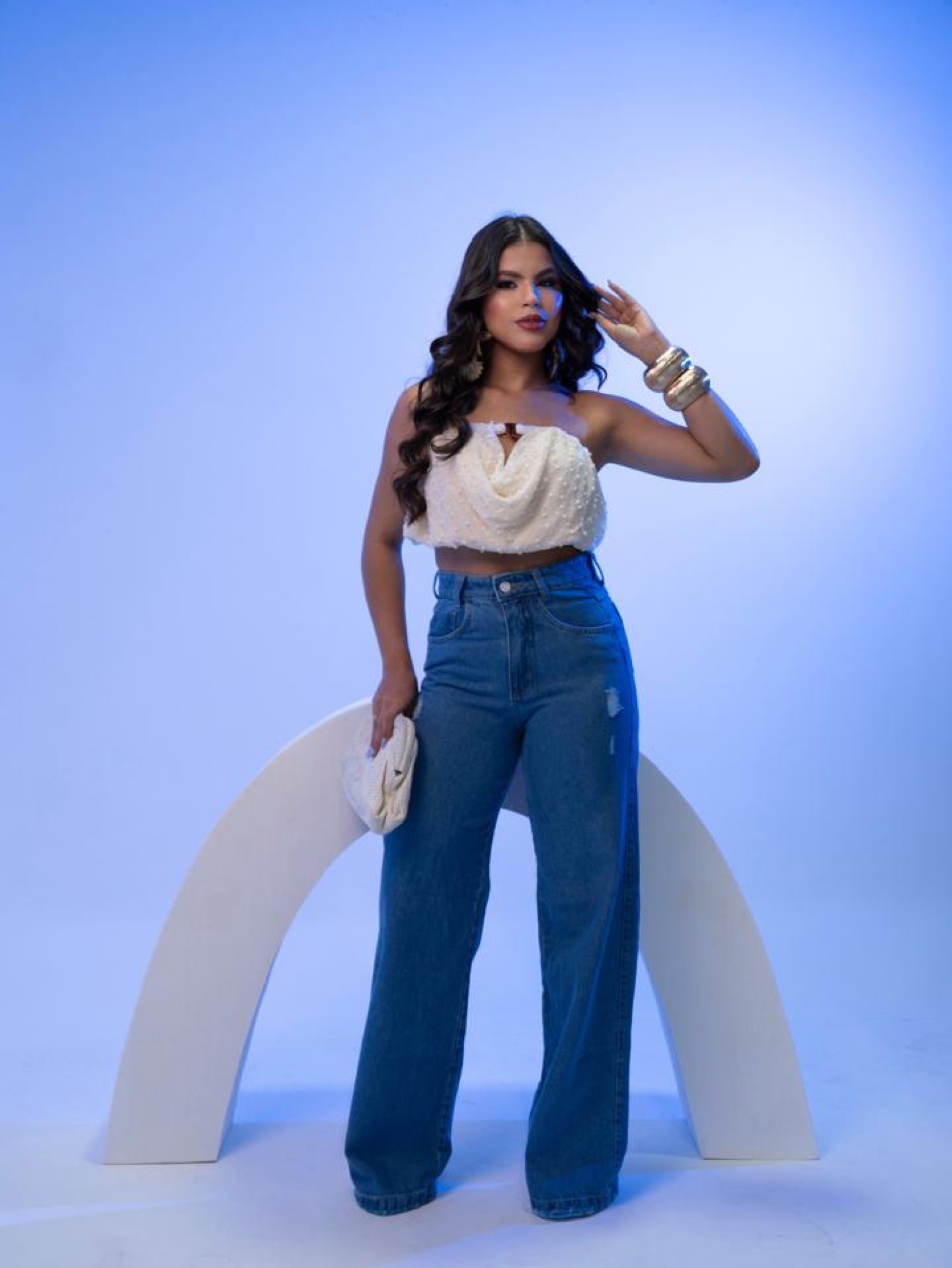 Calça wide leg jeans feminina