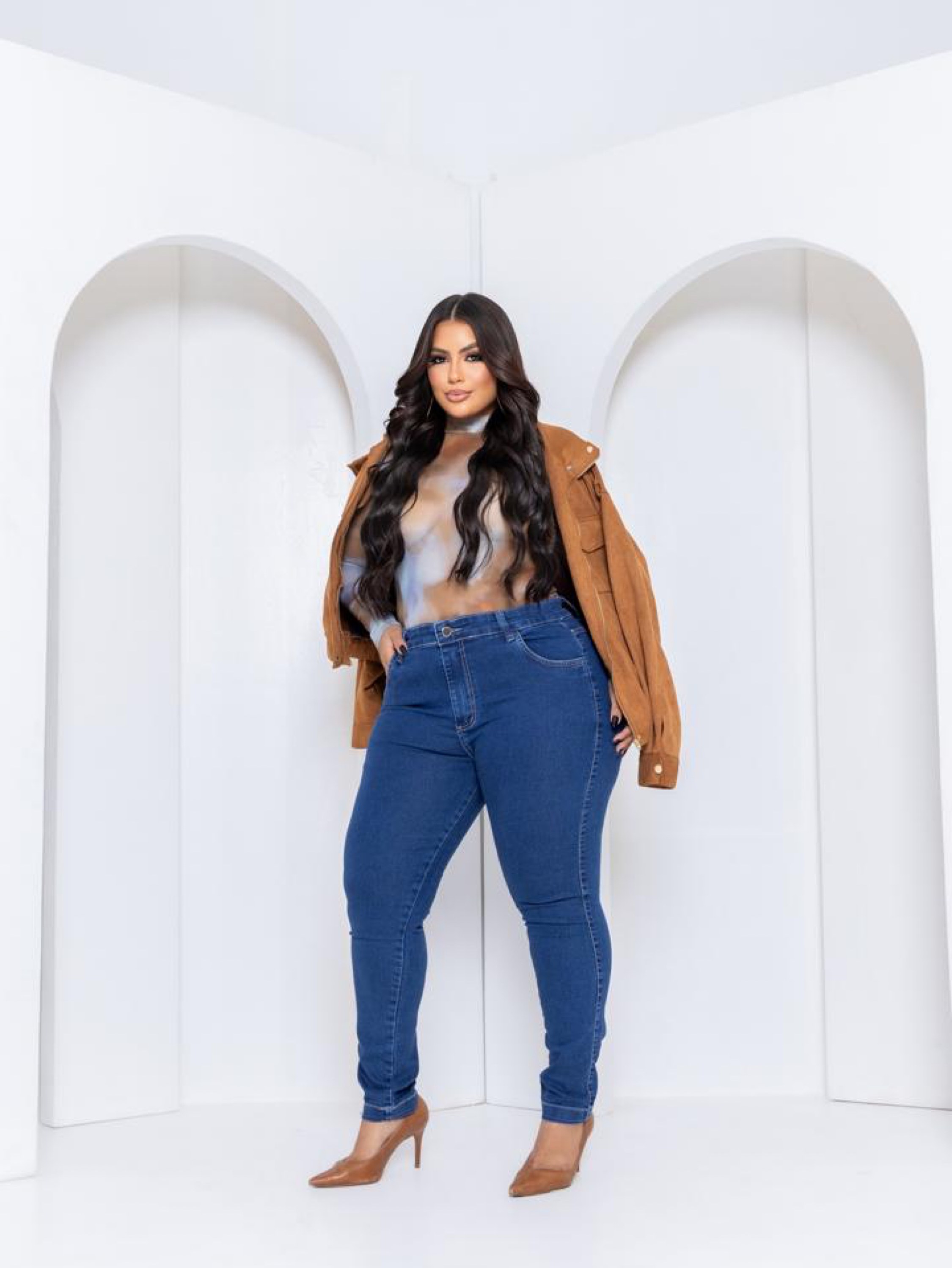 Calça skinny jeans feminina plus size