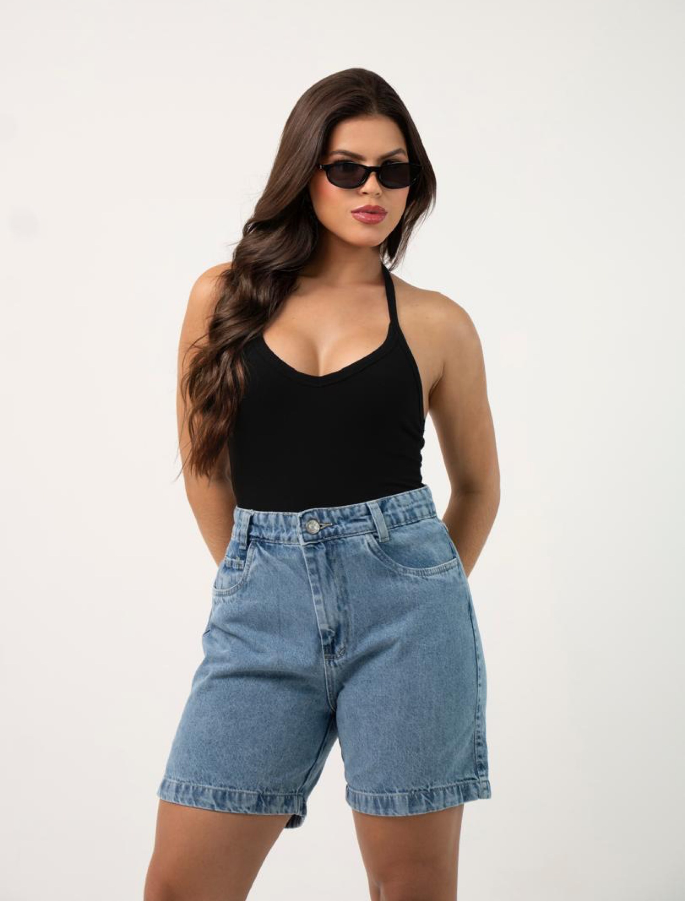 Meia coxa jeans feminina