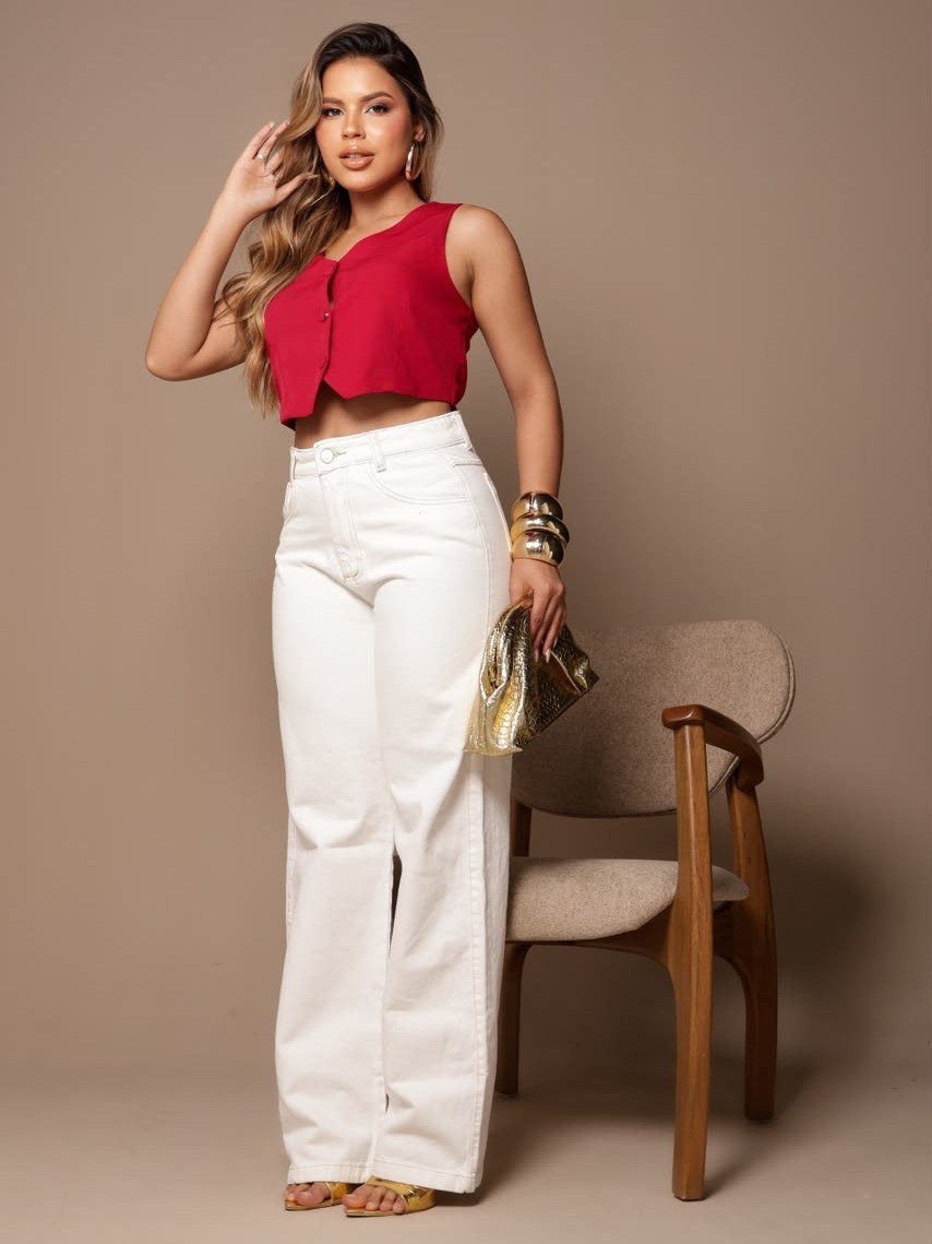 calça wide leg jeans feminina off