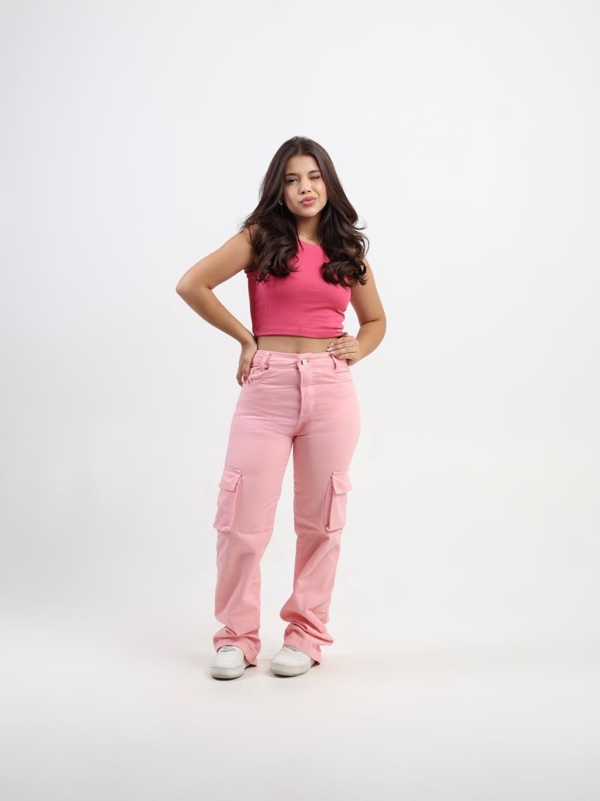 calça wide leg cargo jeans infantil