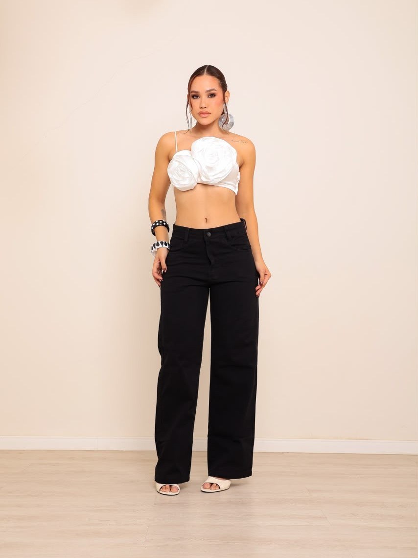 calça wide leg jeans feminina