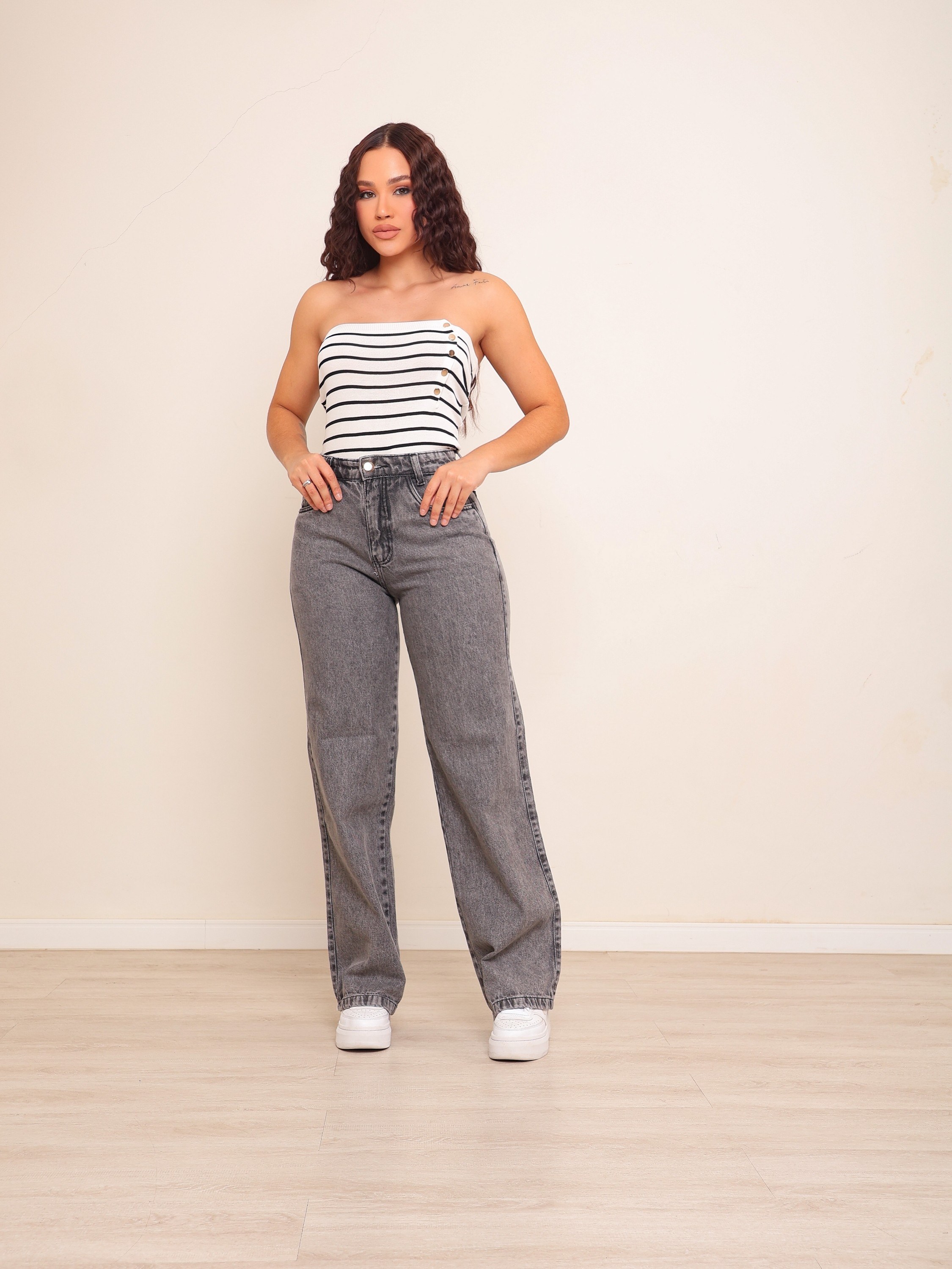 calça wide leg jeans feminina