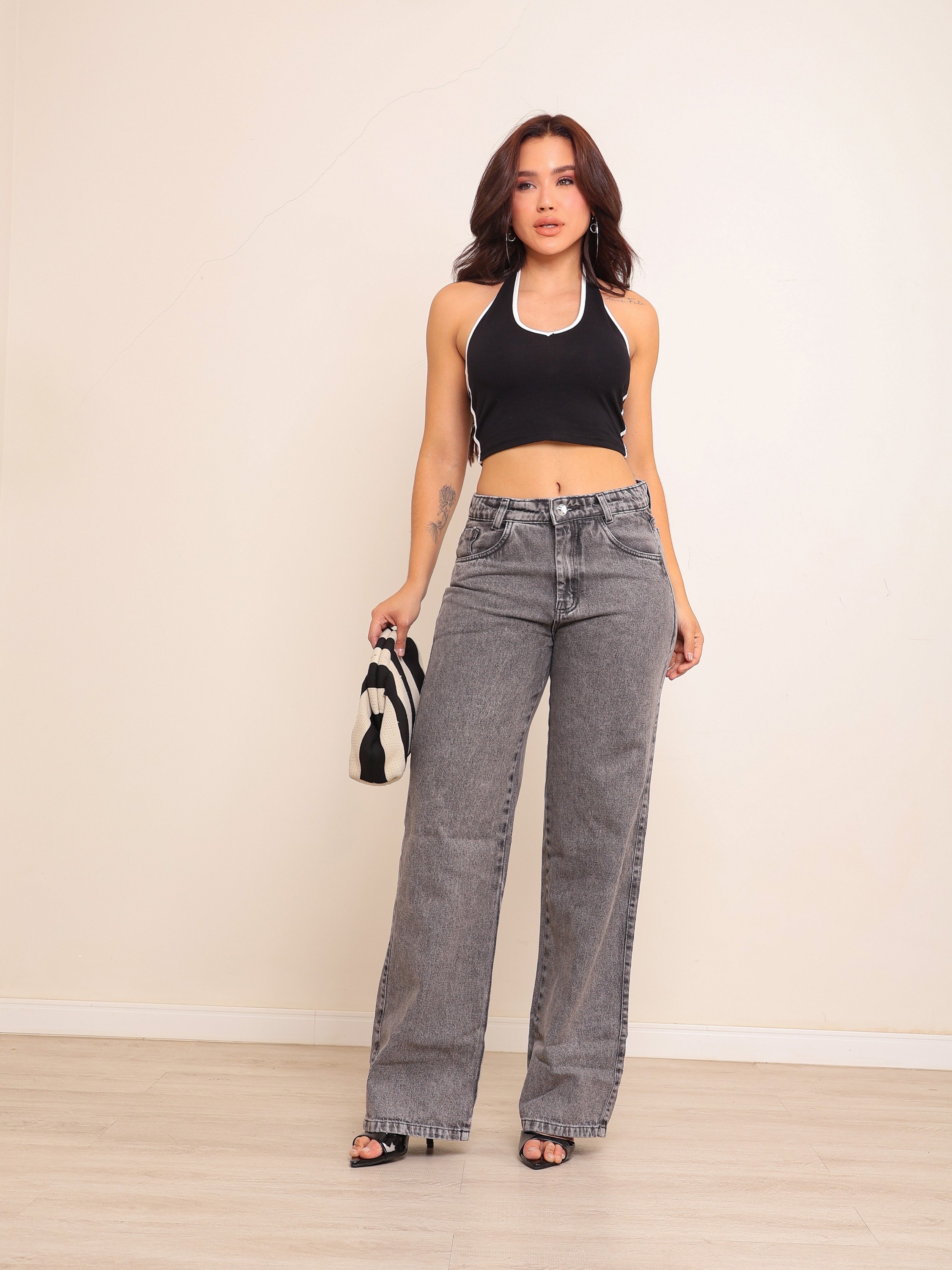 calça wide leg jeans feminina