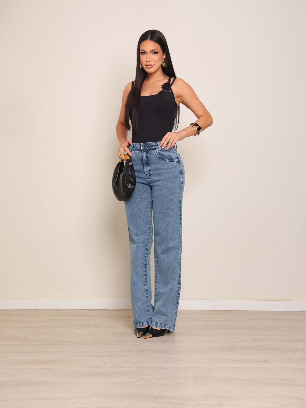 calça wide leg jeans feminina com lycra