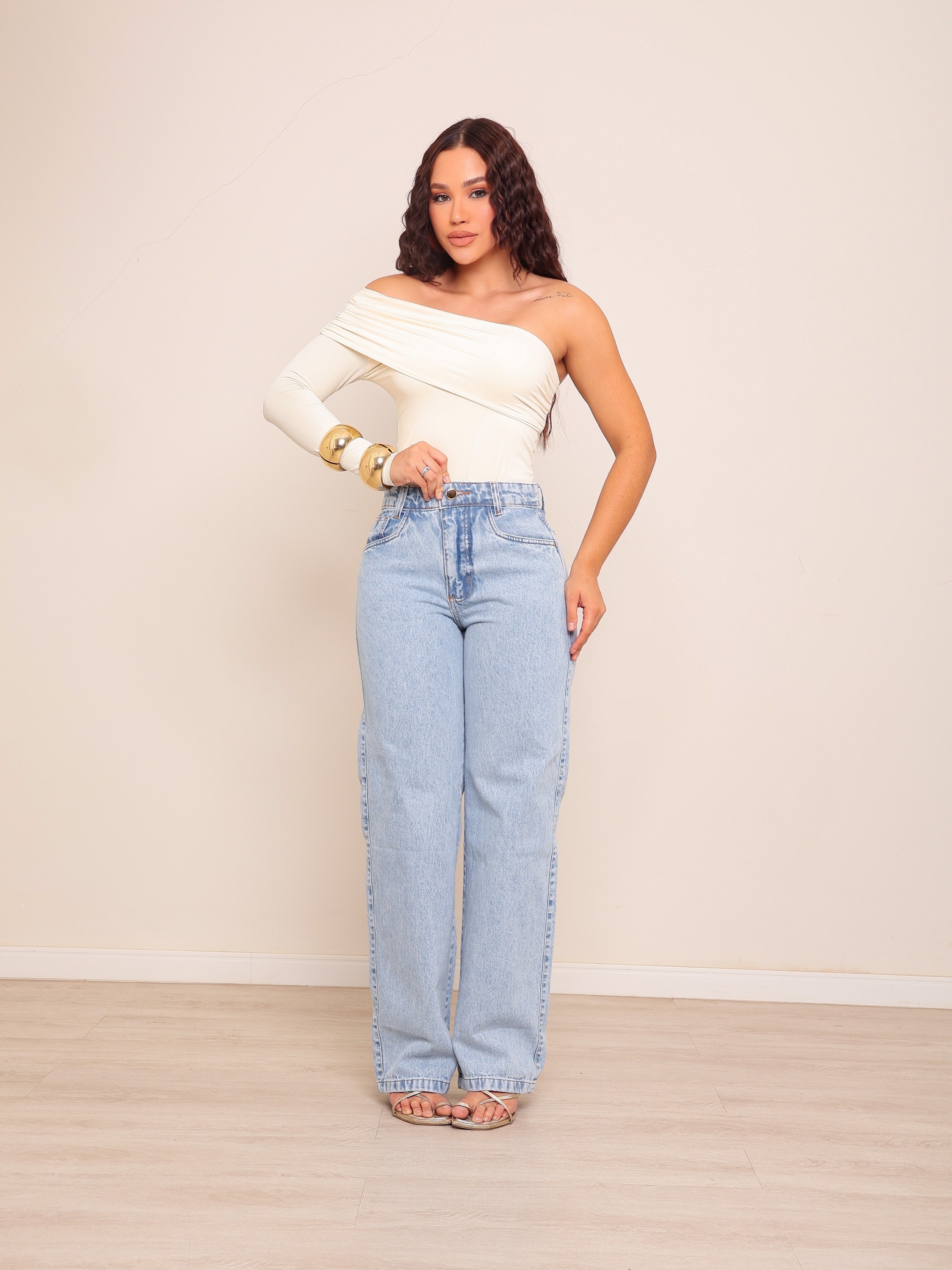 calça wide leg jeans feminina