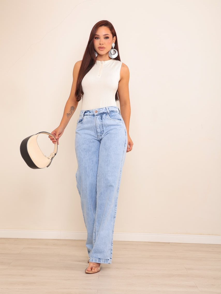calça wide leg jeans feminina
