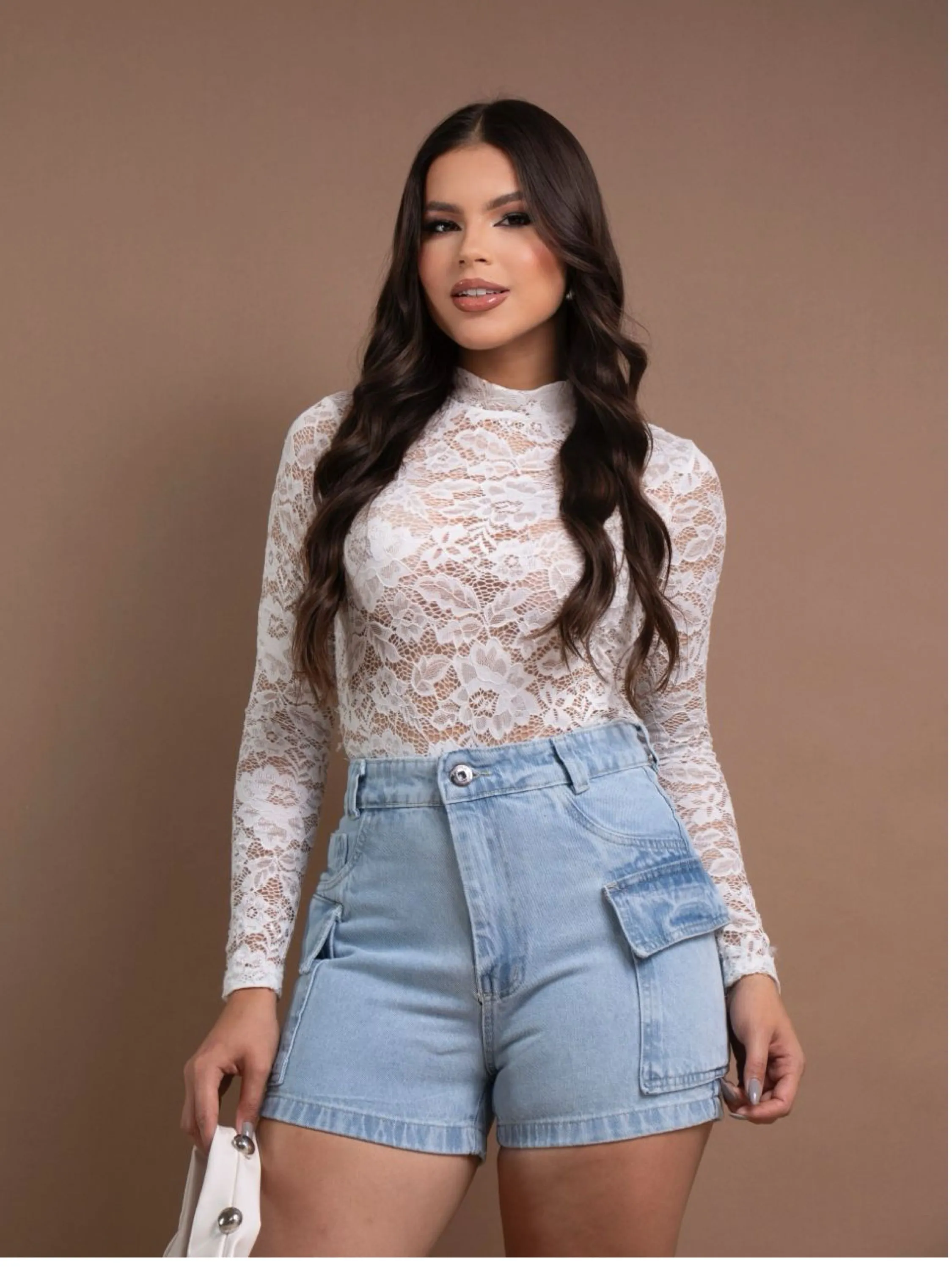 Short jeans cargo feminino