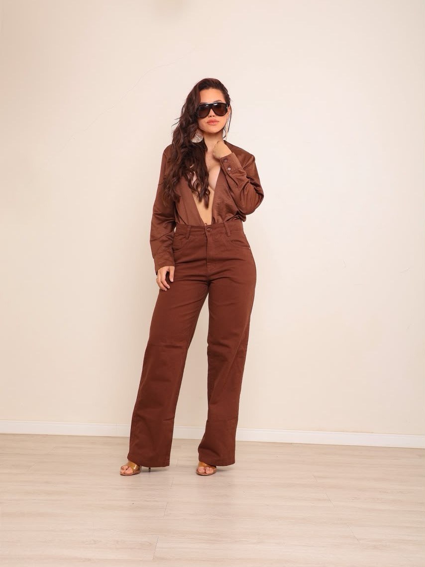 calça wide leg jeans feminina
