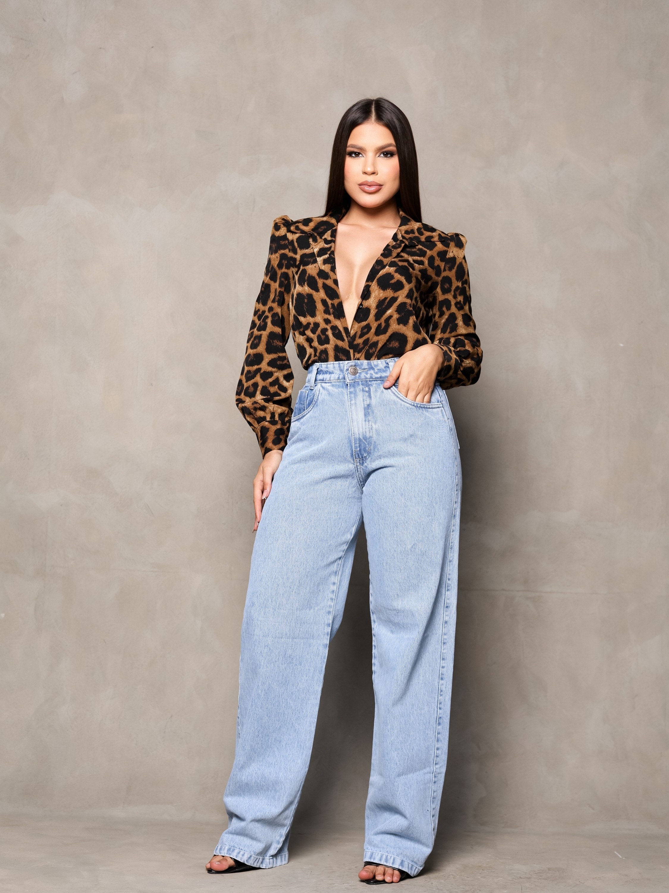 calça wide leg jeans feminina