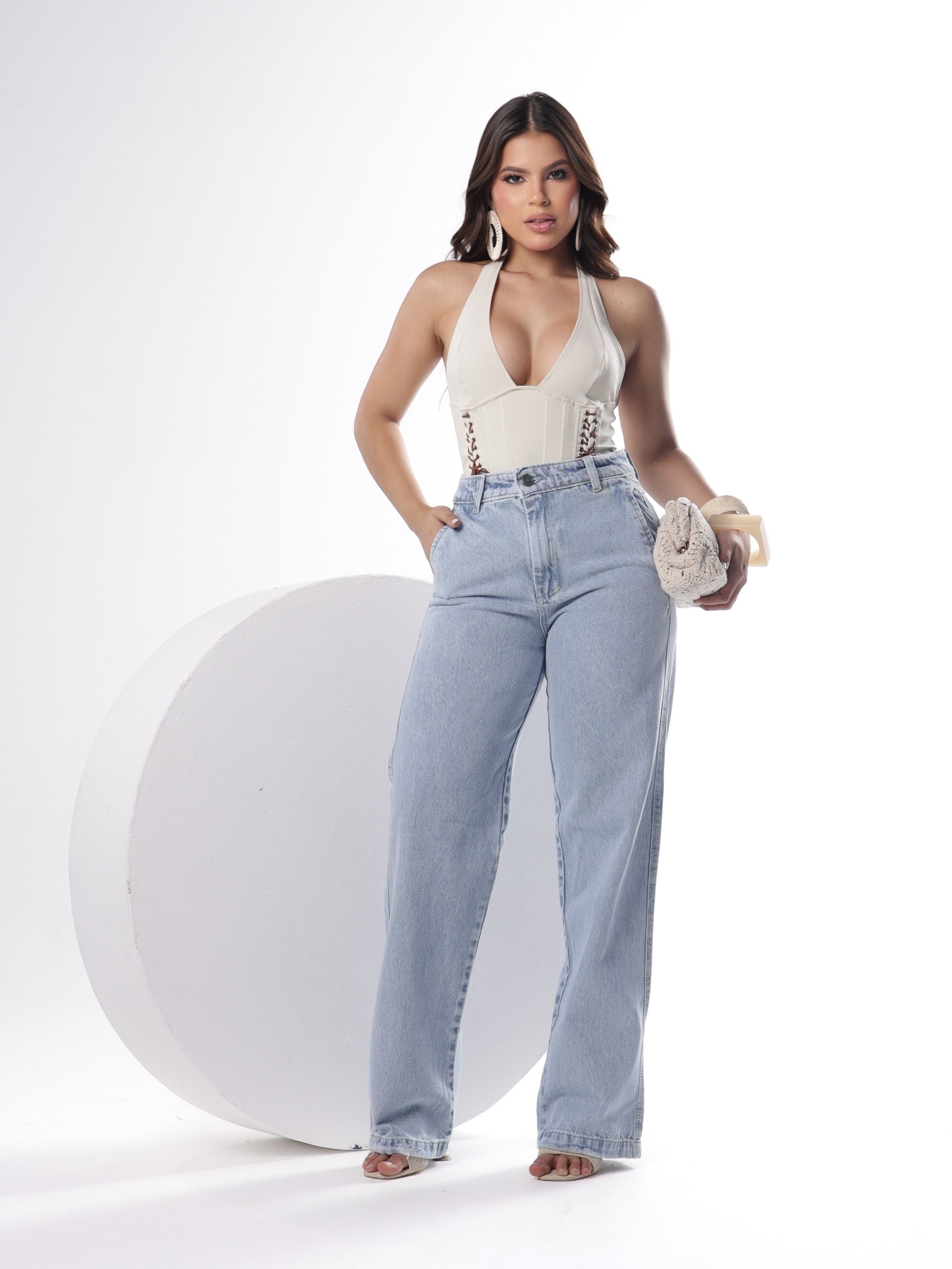 calça wide leg jeans feminina