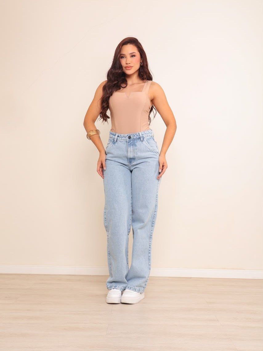 calça wide leg jeans feminina