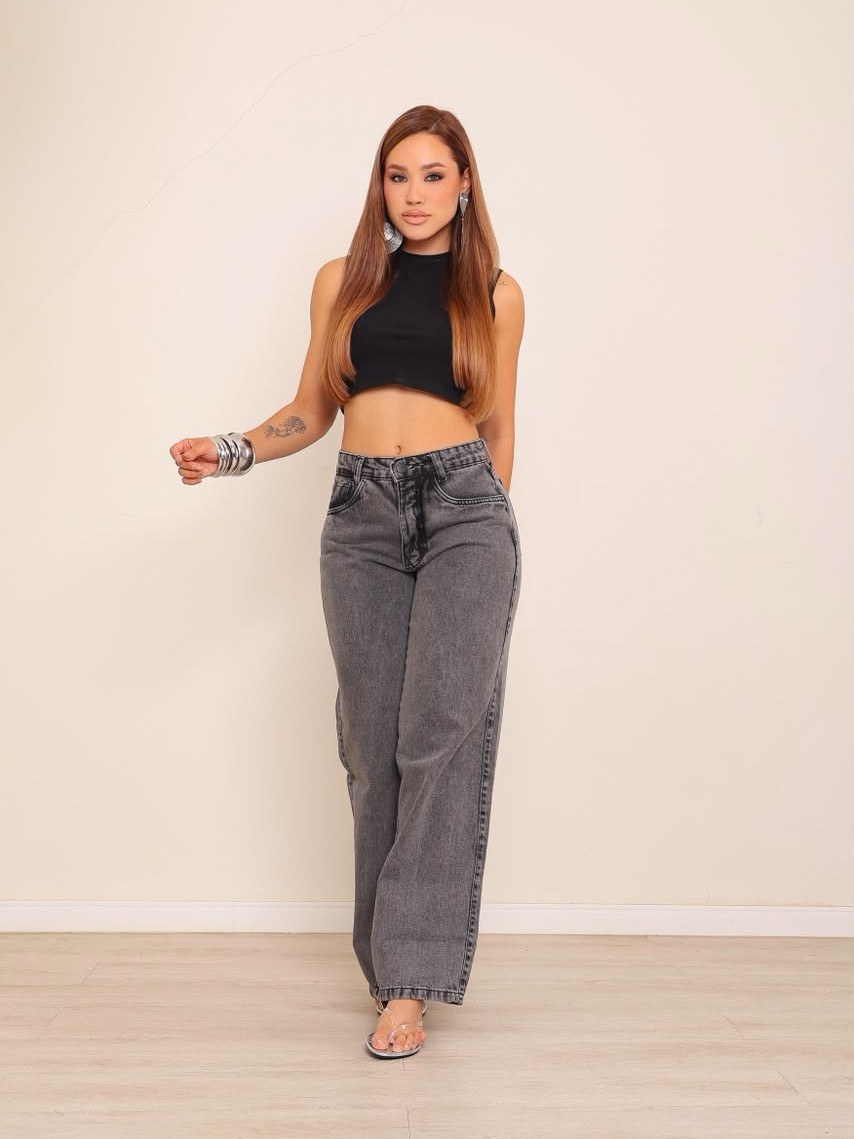 calça wide leg jeans feminina