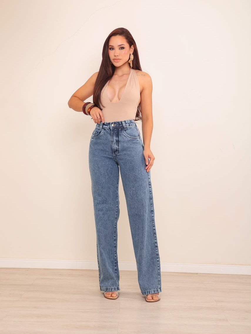 calça wide leg jeans feminina