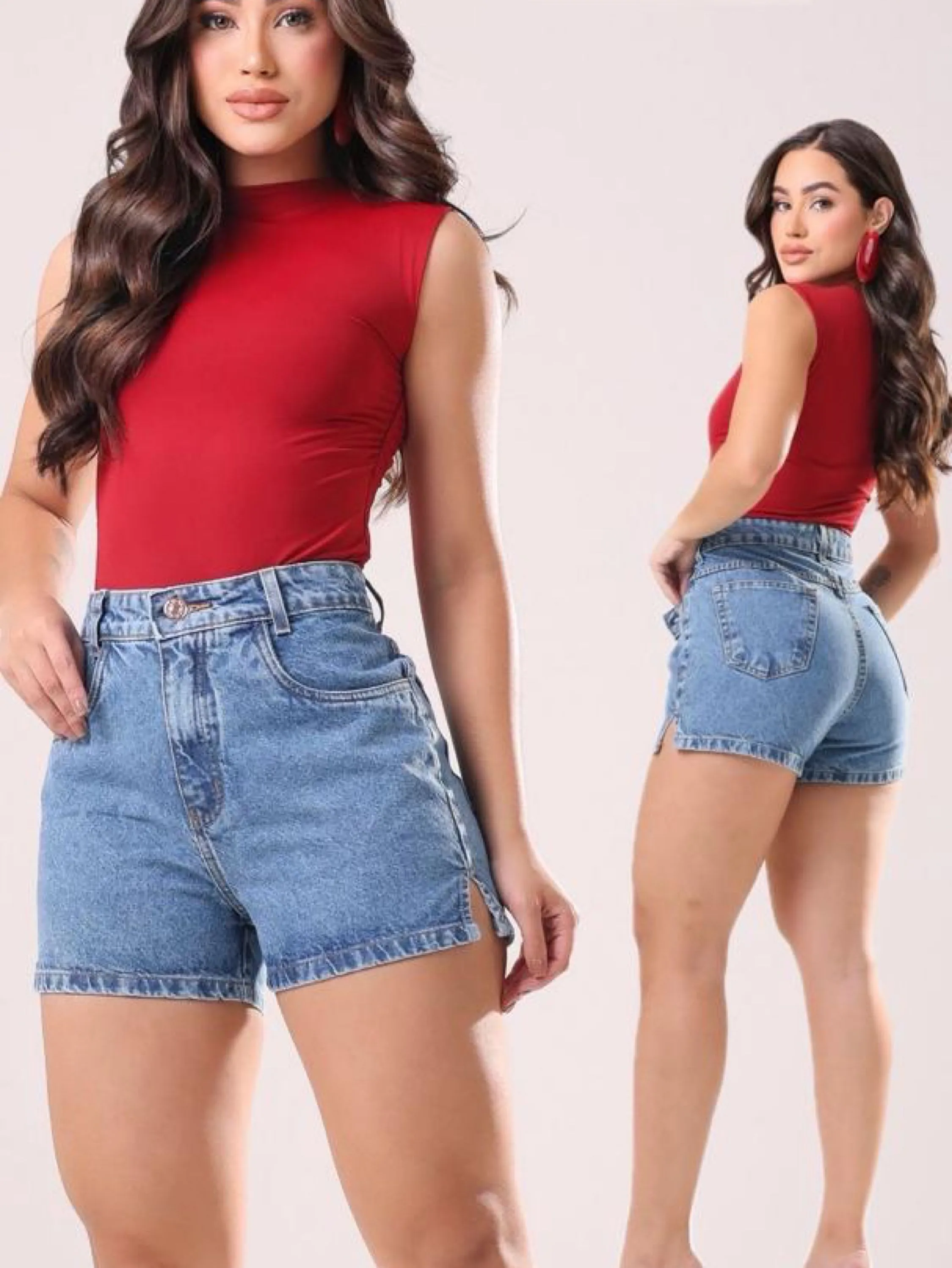 Short jeans feminino com abertura