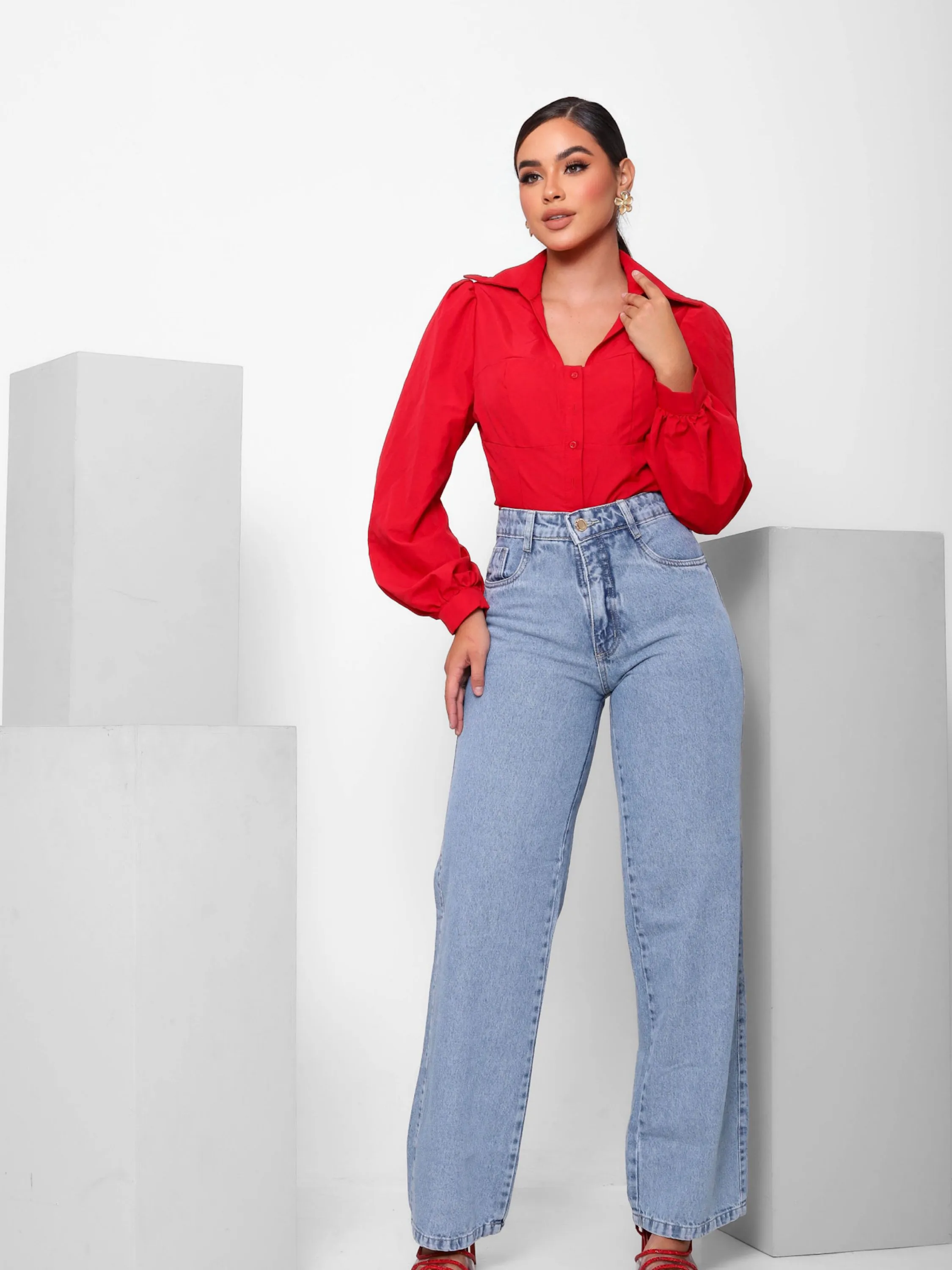 Calca wide leg lisa jeans