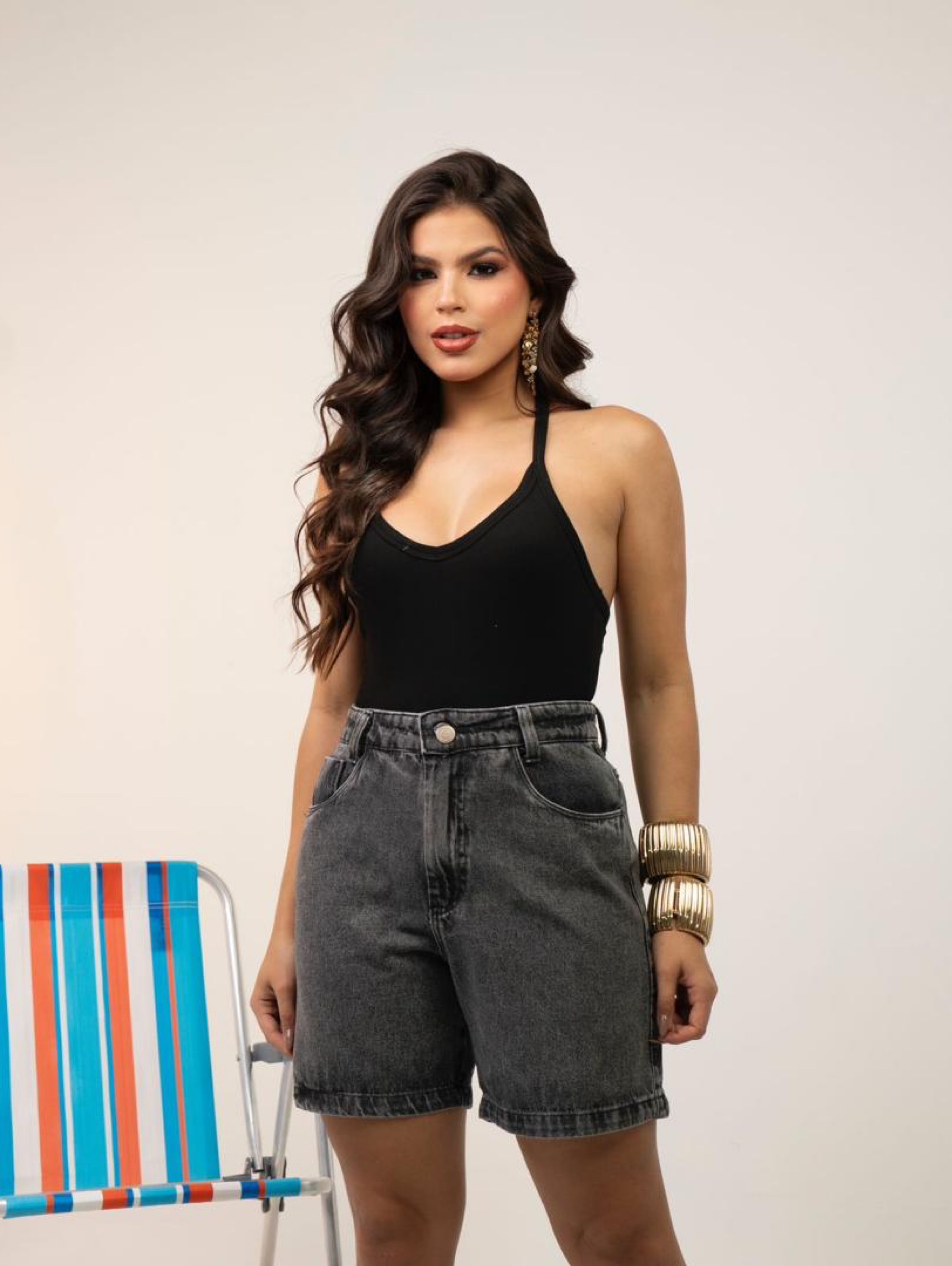 Meia coxa jeans feminina