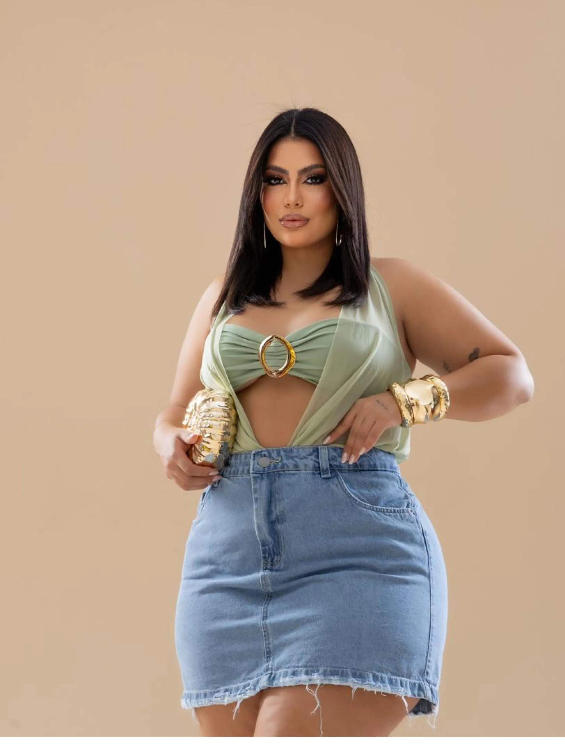 Saia jeans feminina plus size