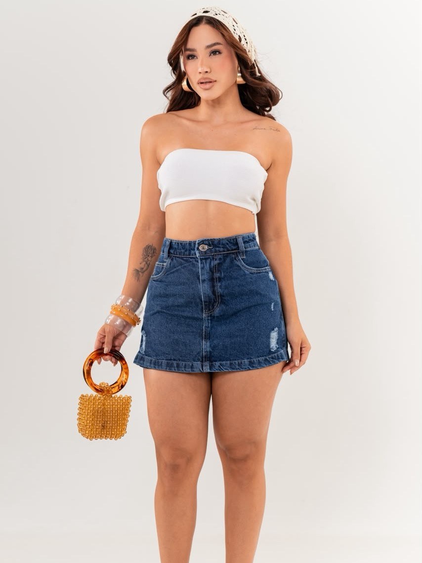 short saia jeans feminino