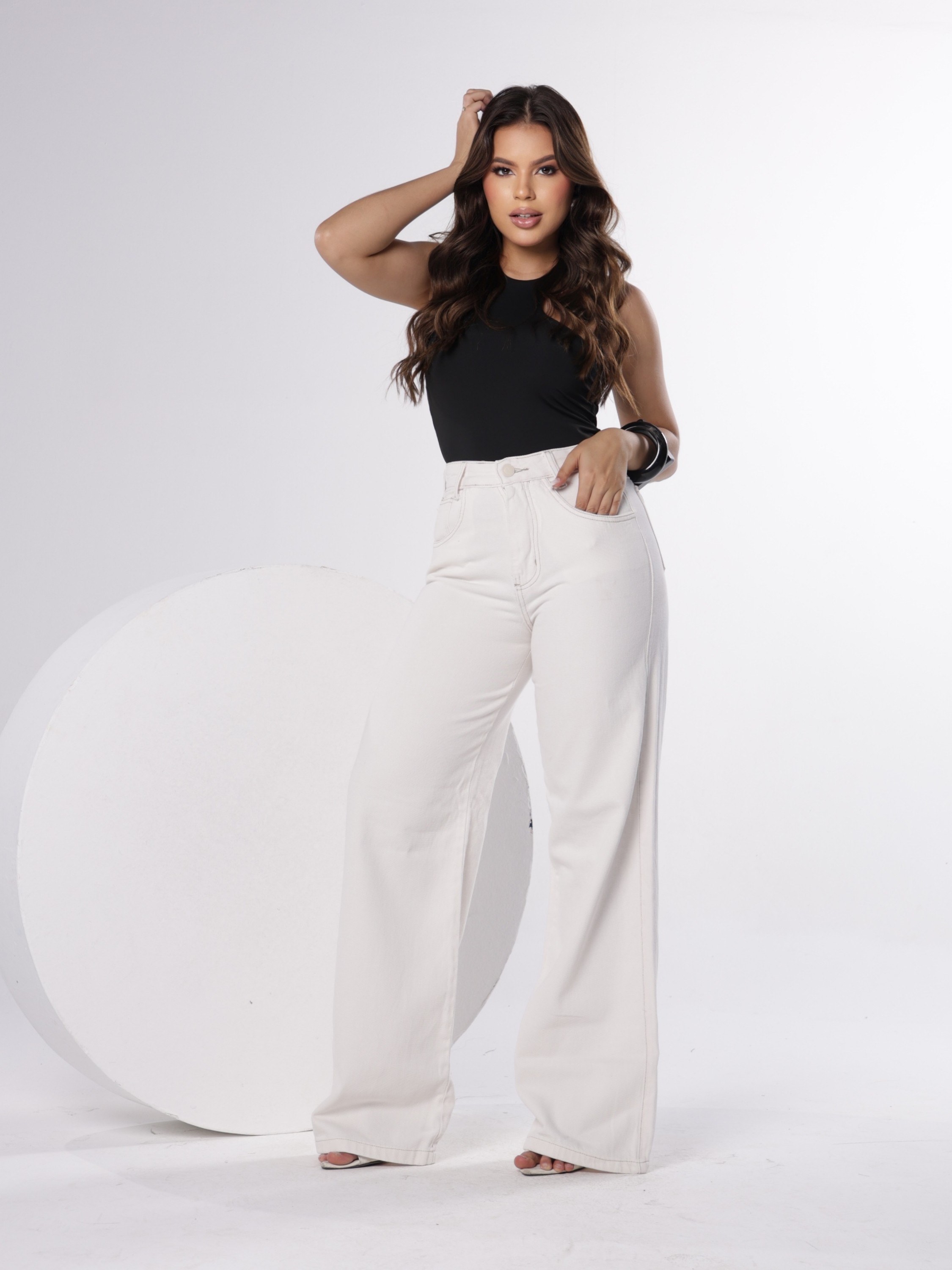 calça wide leg jeans feminina off
