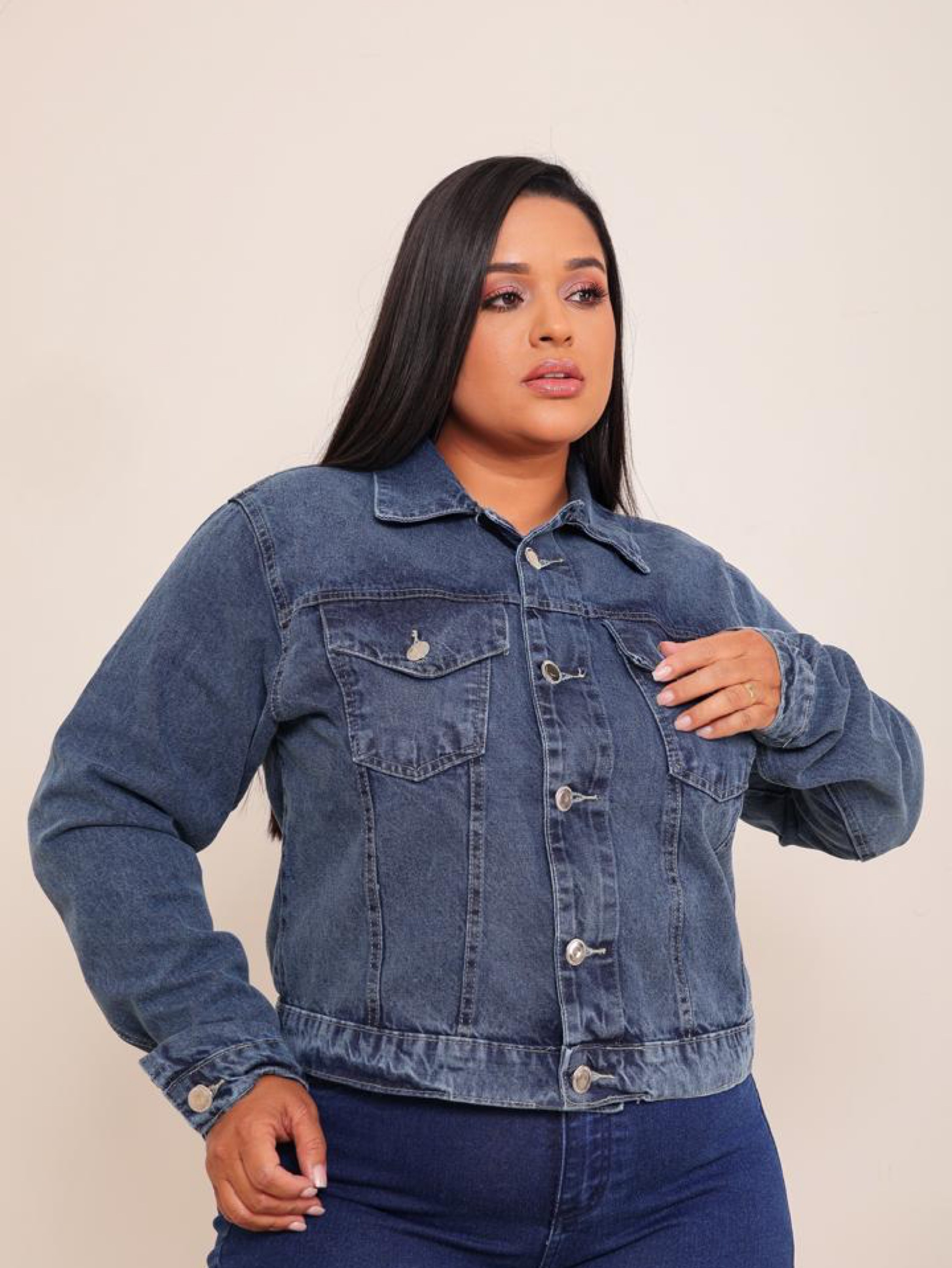 Jaqueta jeans feminina plus size