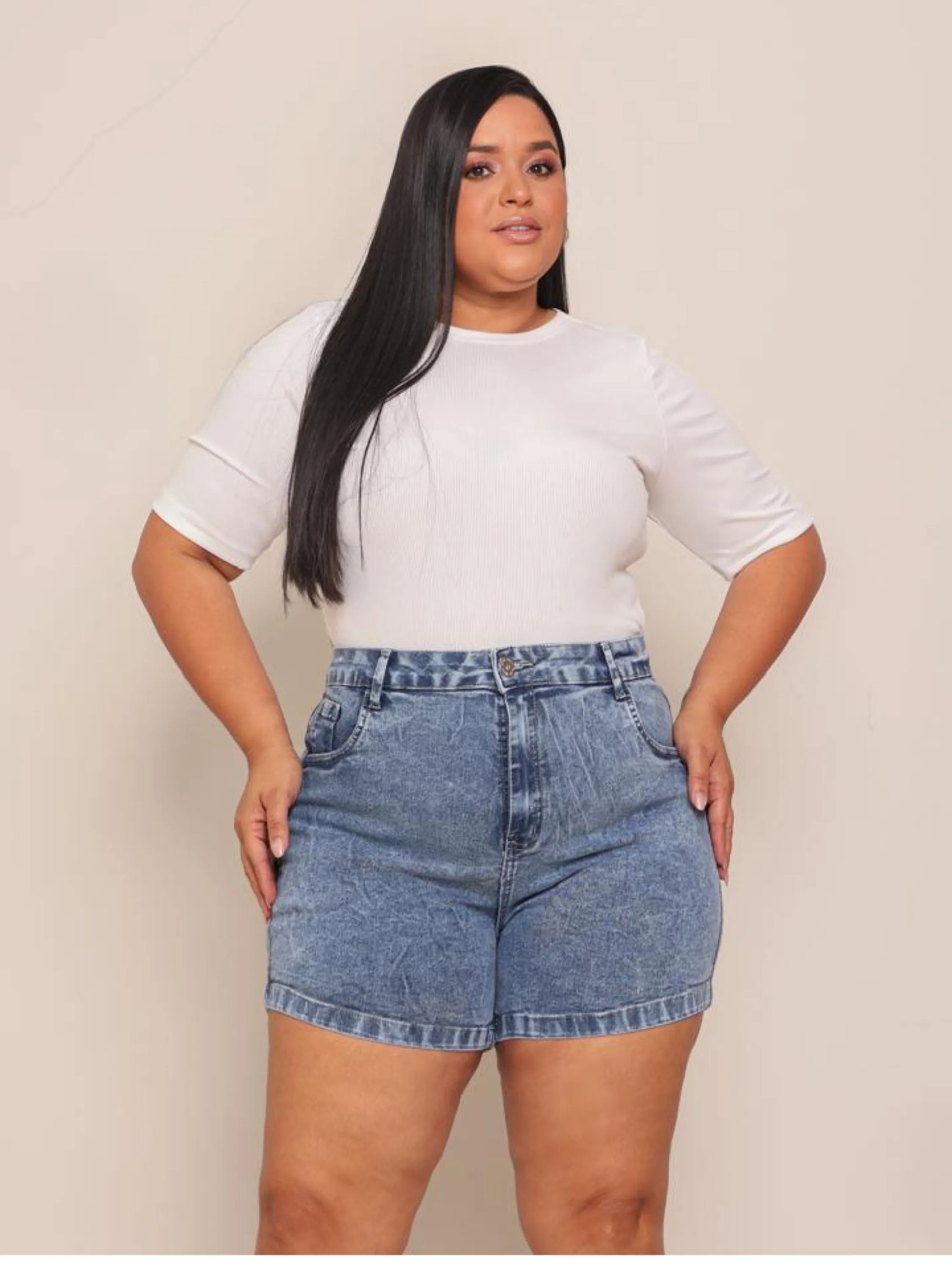 Meia coxa jeans feminina plus size