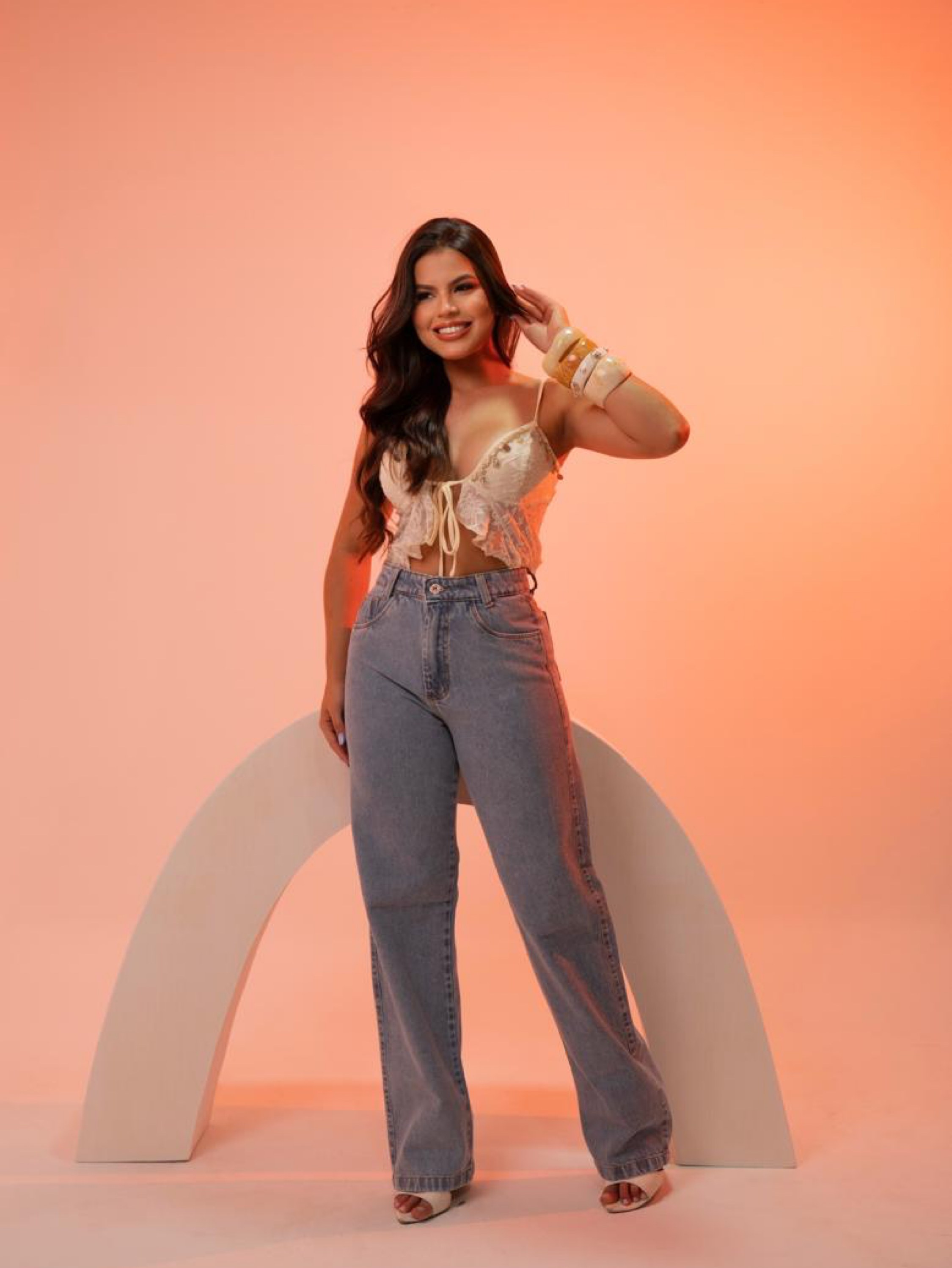 Calça wide leg jeans feminina