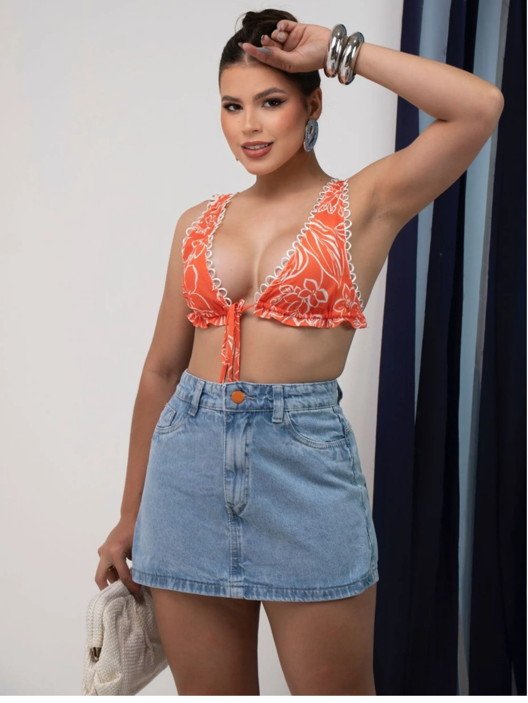 Short saia jeans feminino