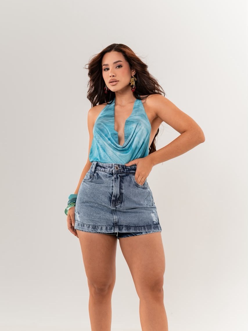 short saia jeans feminino