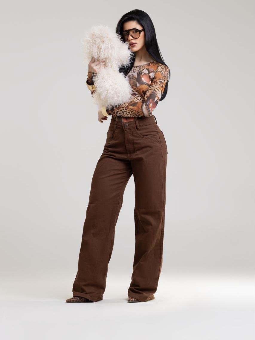 calça wide leg jeans feminina